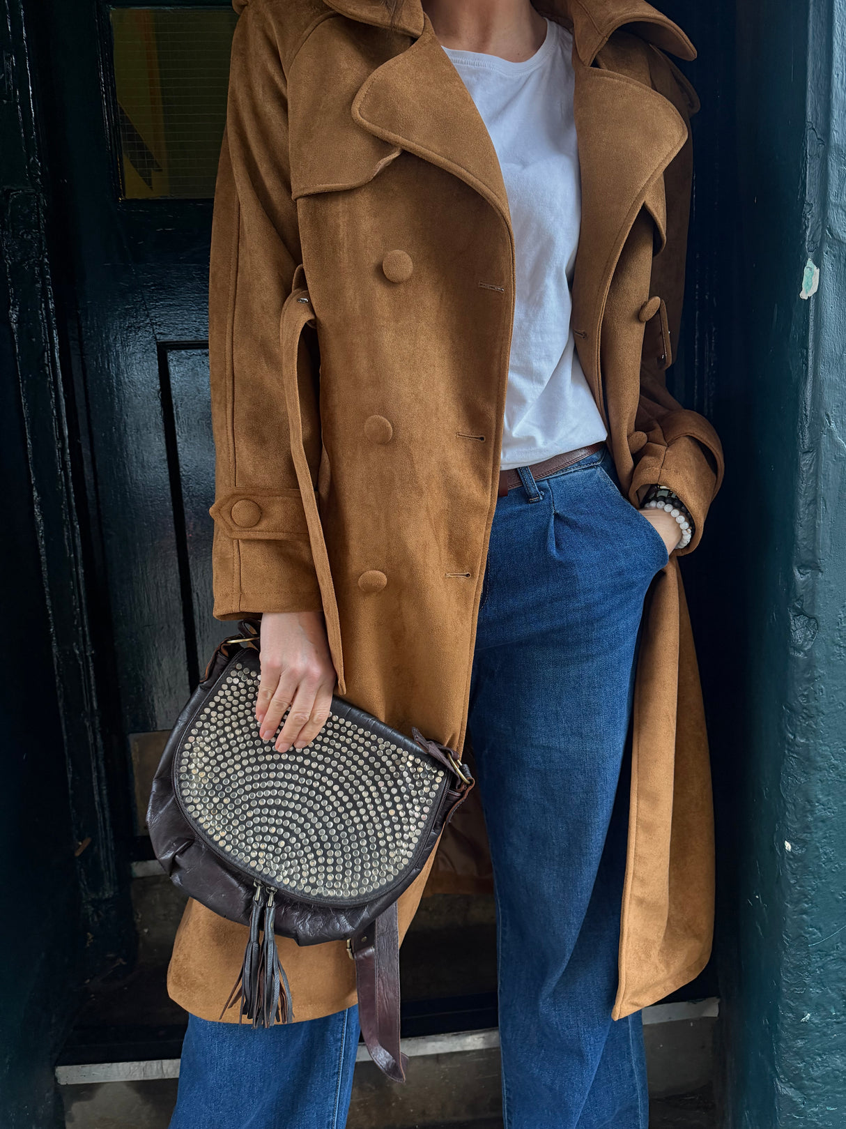 Tabitha Faux Suede Trench - Tan