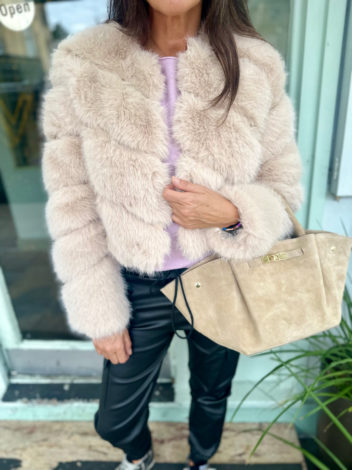 Melli Suede Leather Bag - Stone