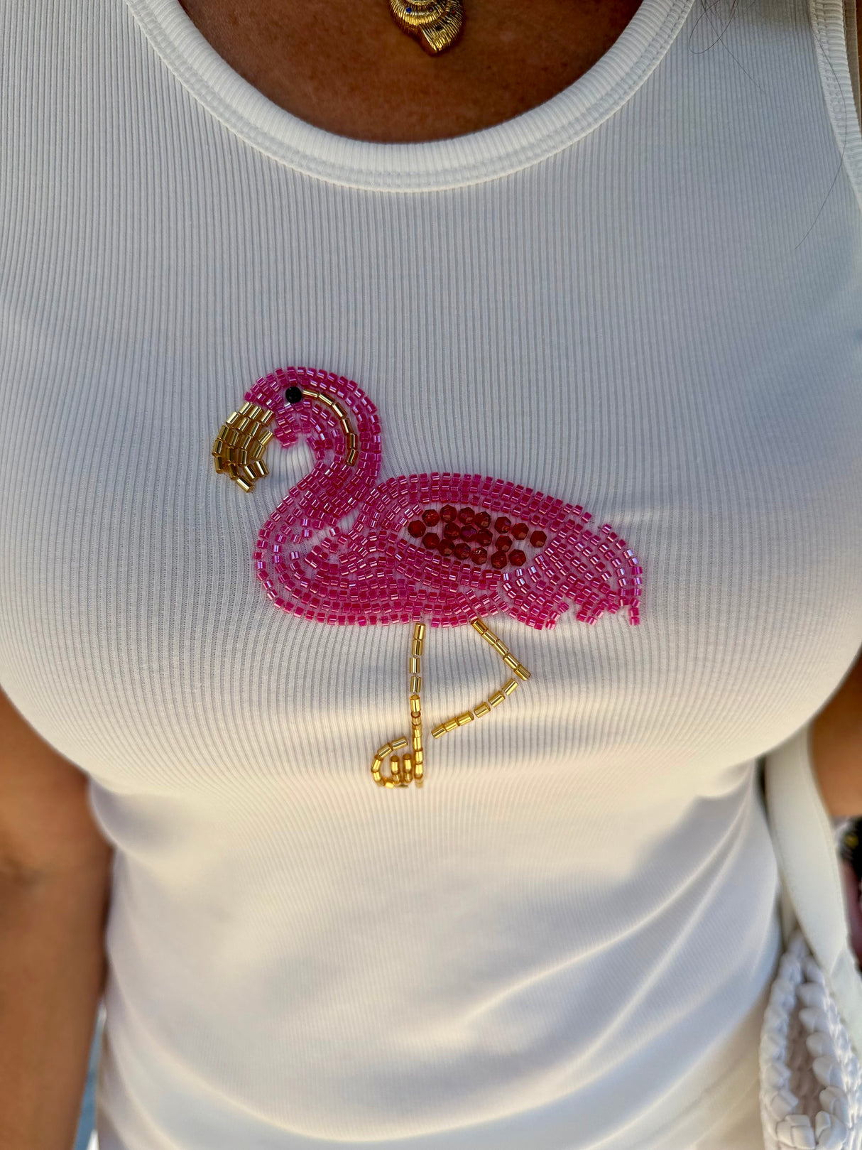 Embellished Tank - Flamingo