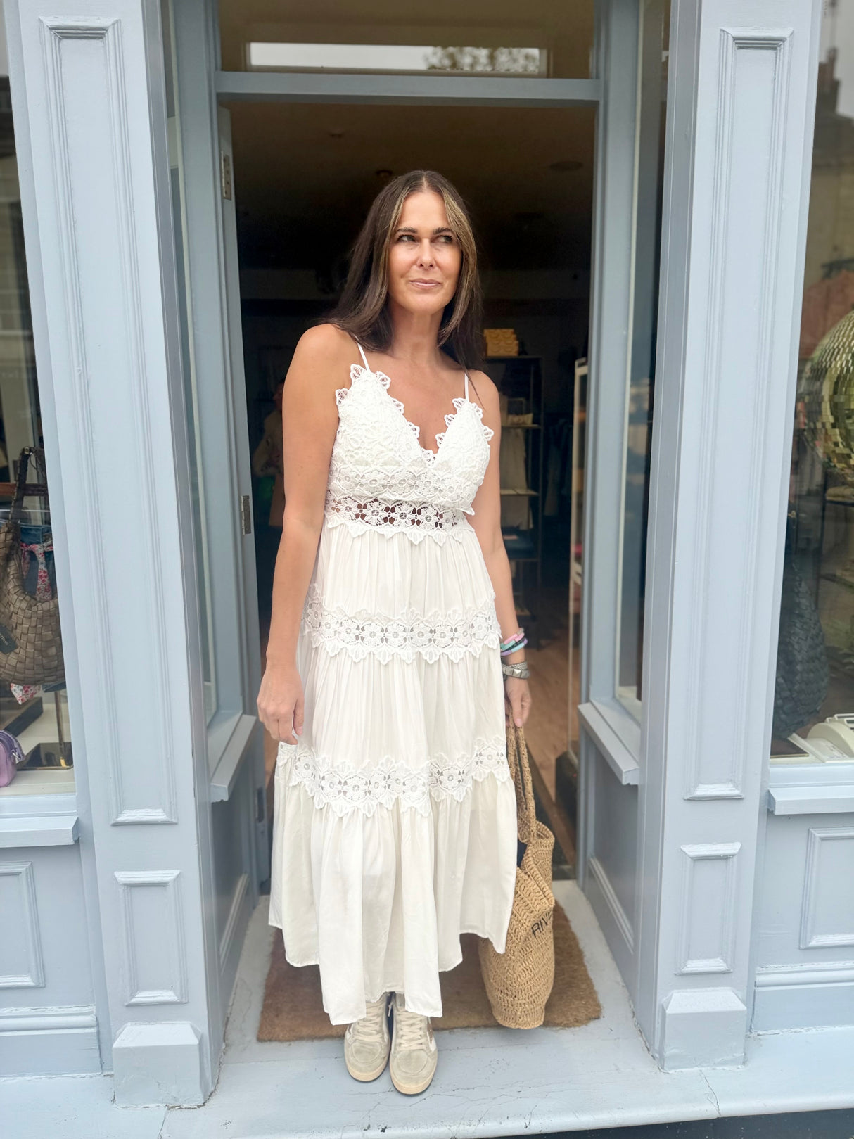 Mira Crochet Strap Dress- White