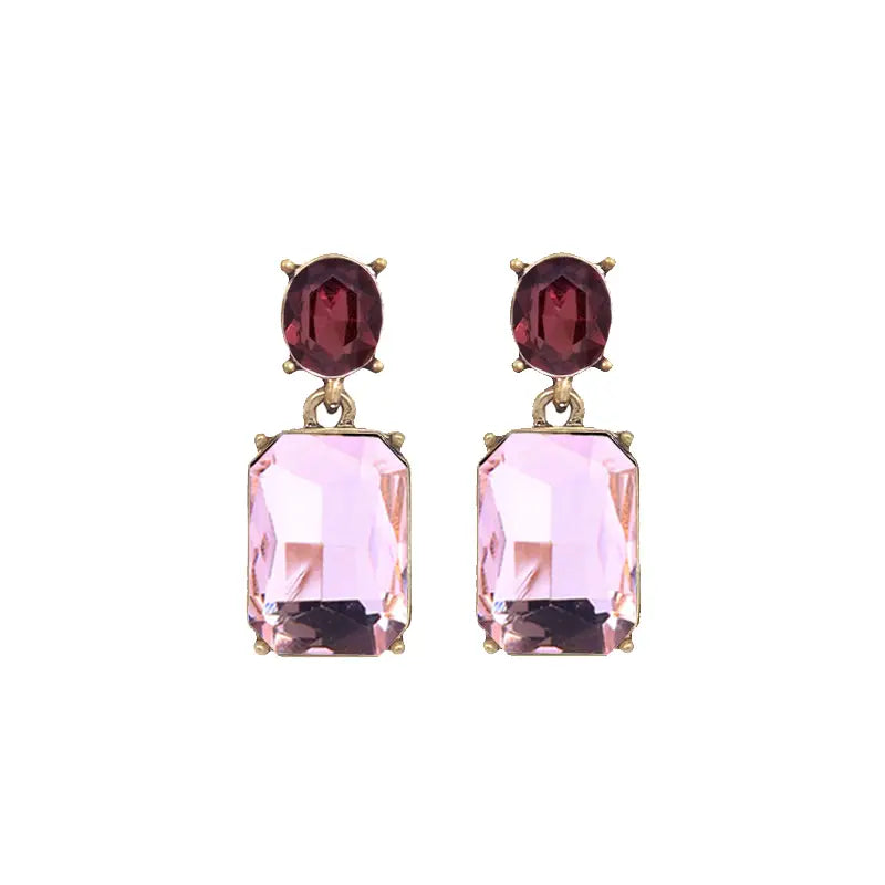 Twin Gem Earring - Pink/Burgundy
