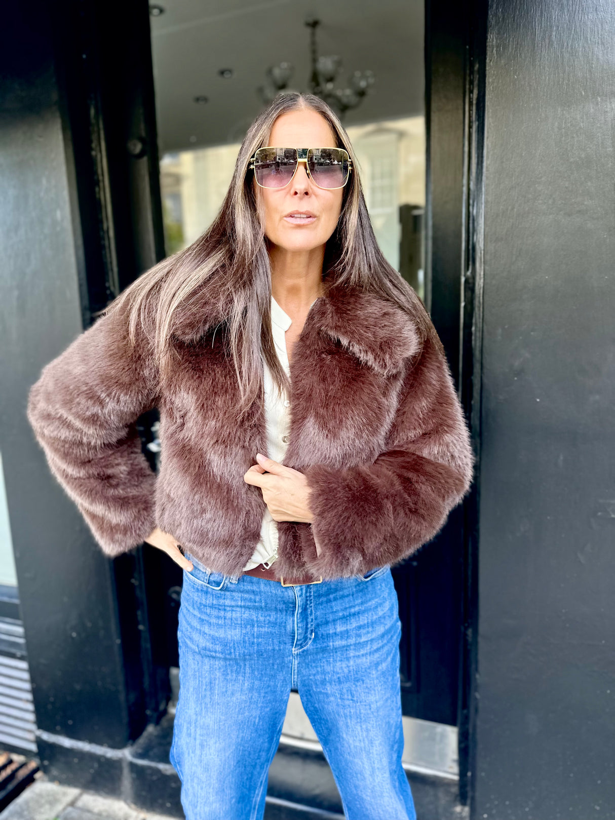 Caggie Faux Fur Jacket - Chocolate