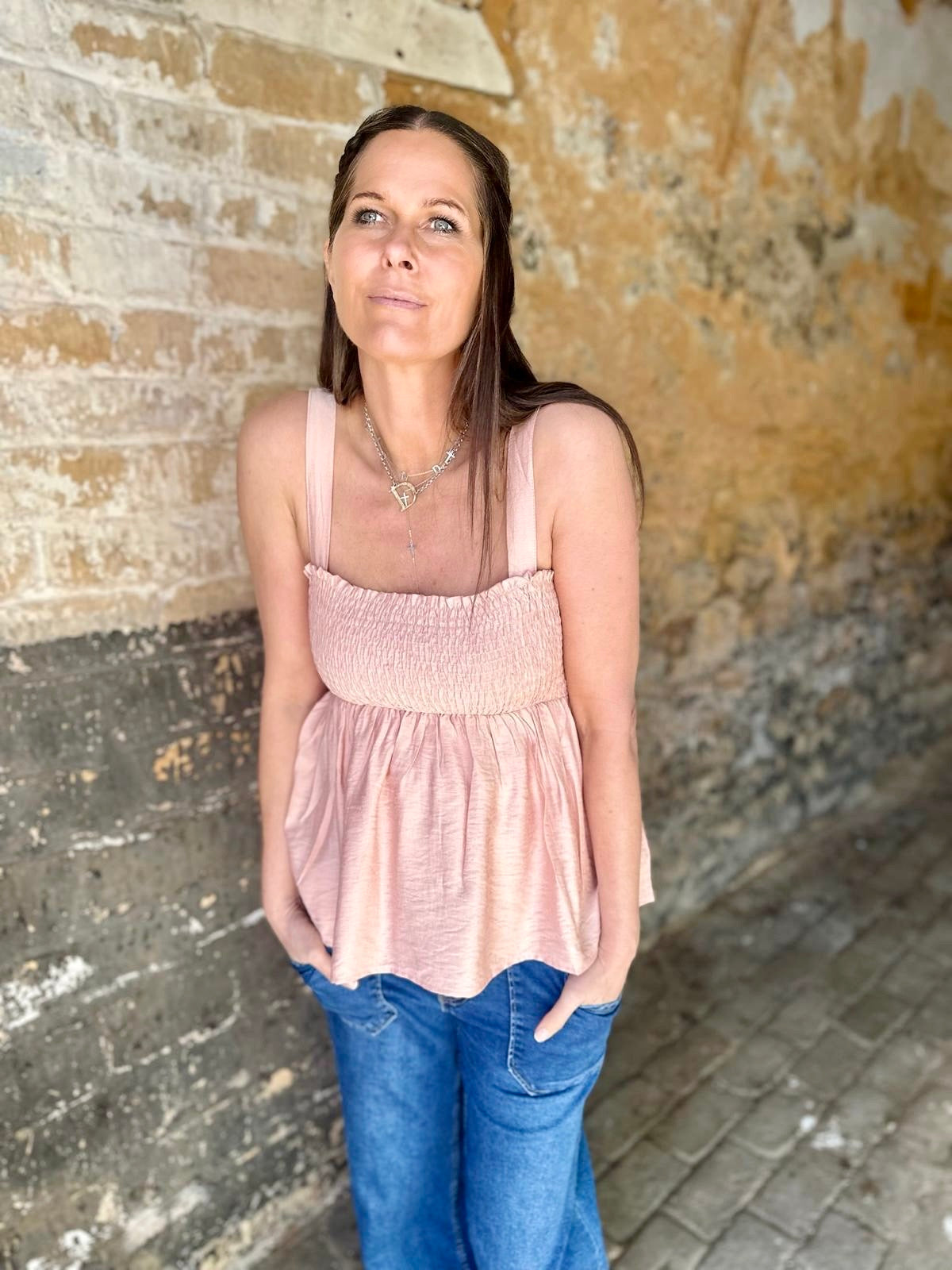 Quinn Shirred Top - Dusky Pink