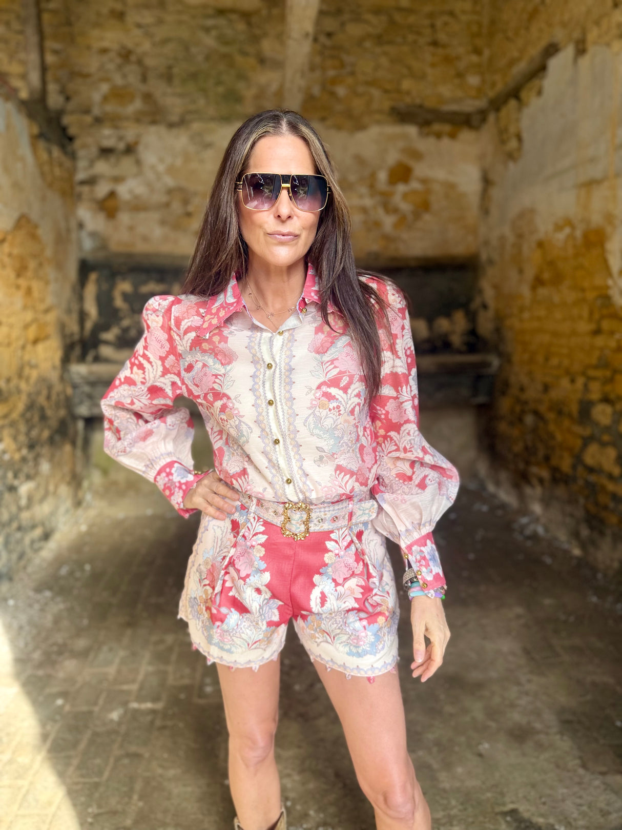 Alara Printed Short Set - Coral