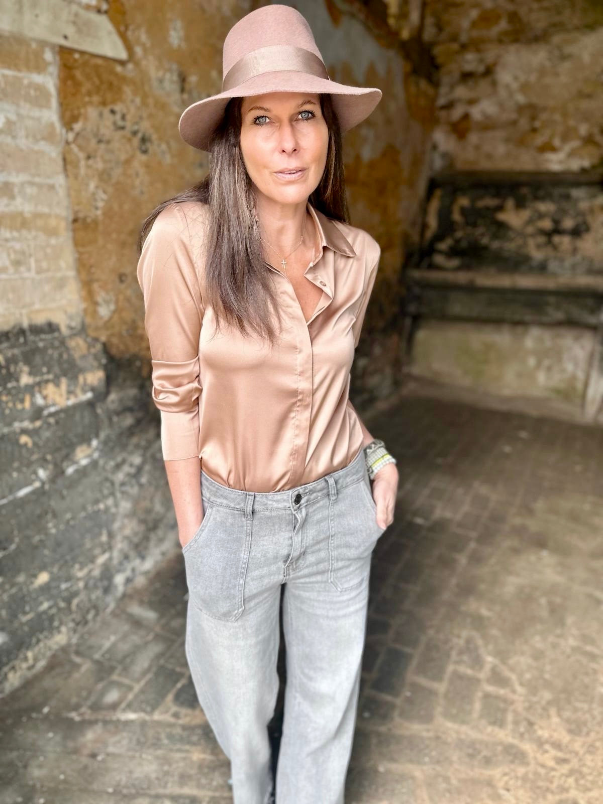 Camille Satin Shirt Coffee