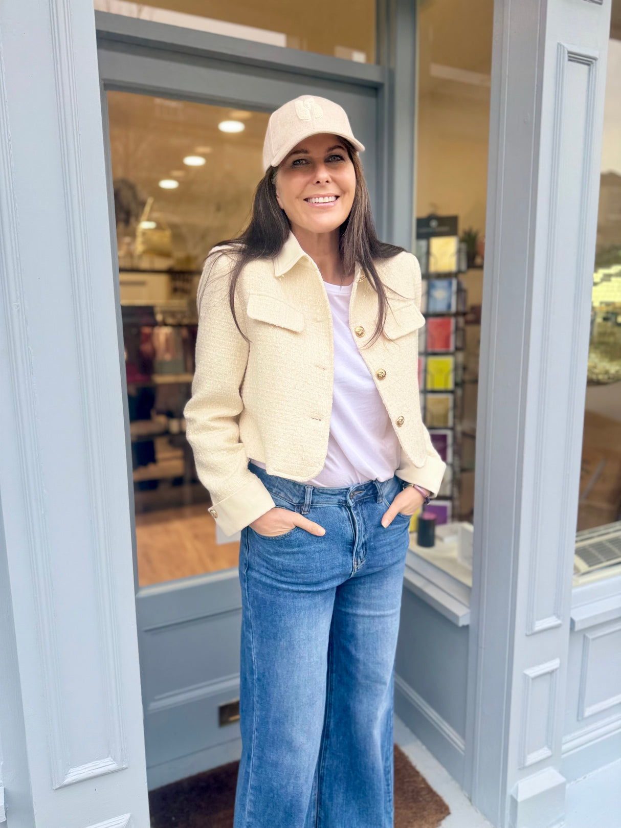 Verity Sequin Cropped Jacket - Ecru