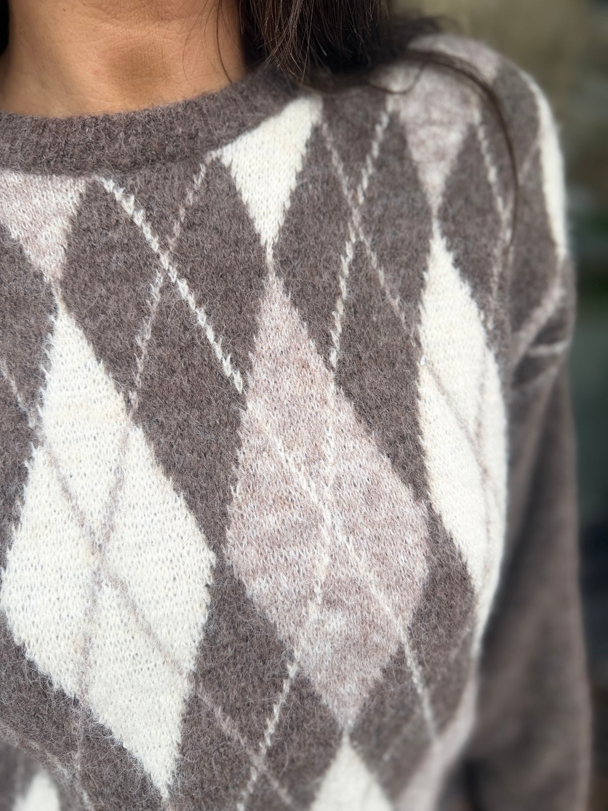 Argyle Crew Neck - Taupe