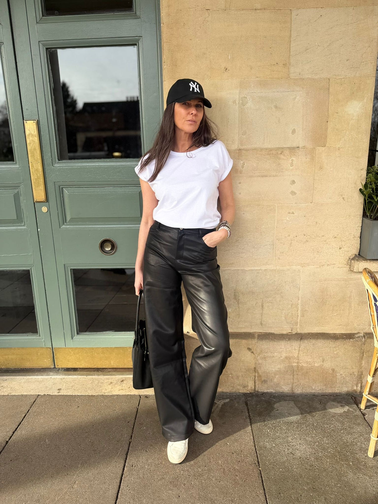 Ally Faux Leather Barrel Pant - Black