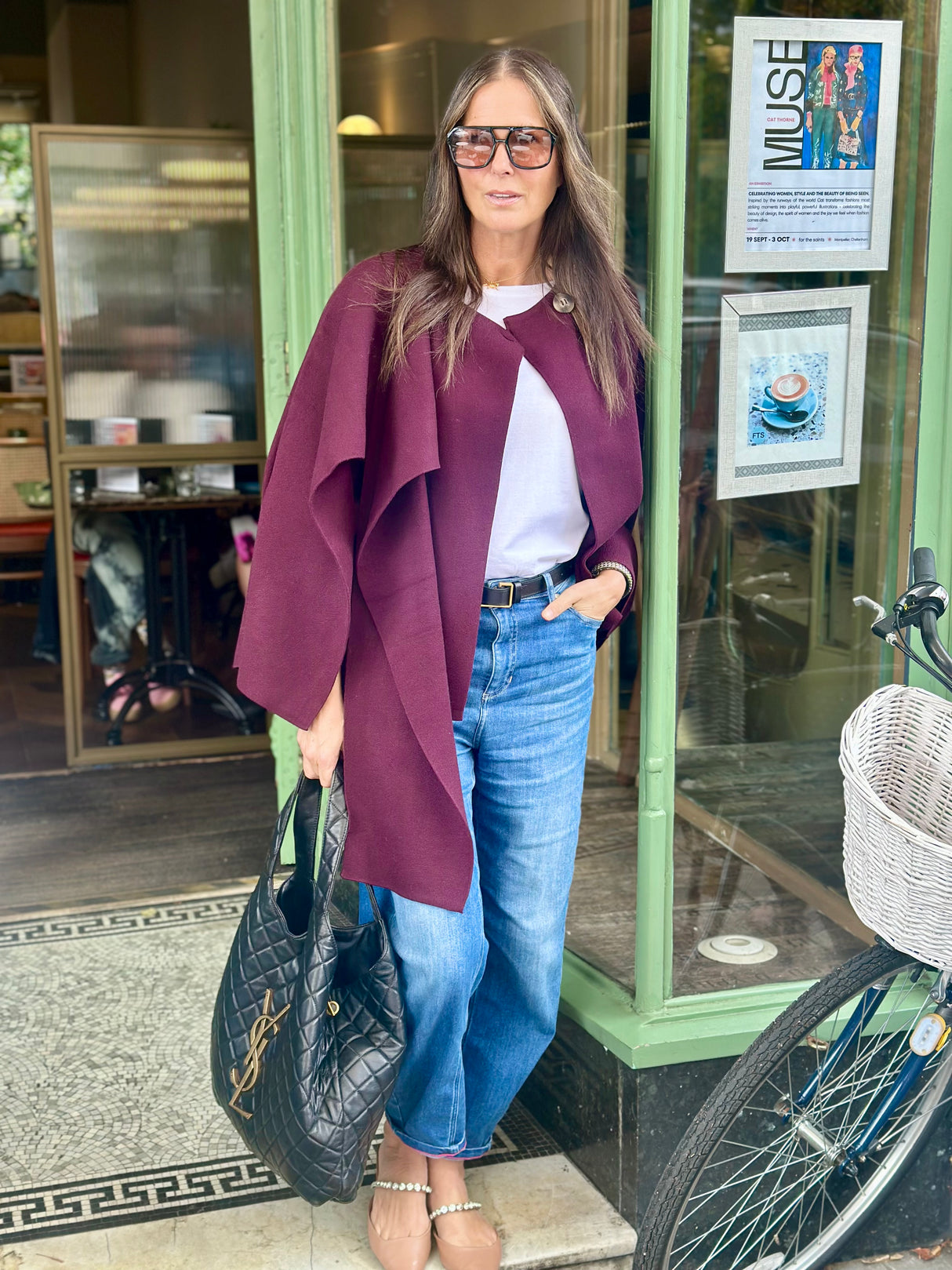 Fliss Knitted Cape with Scarf - Cherry