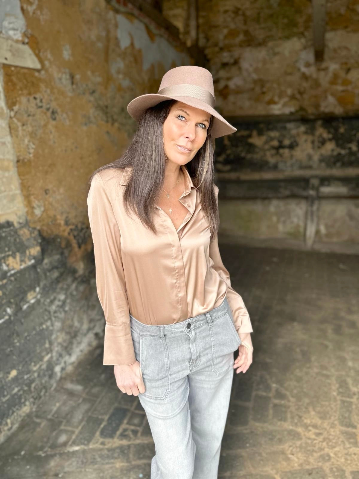 Camille Satin Shirt Coffee