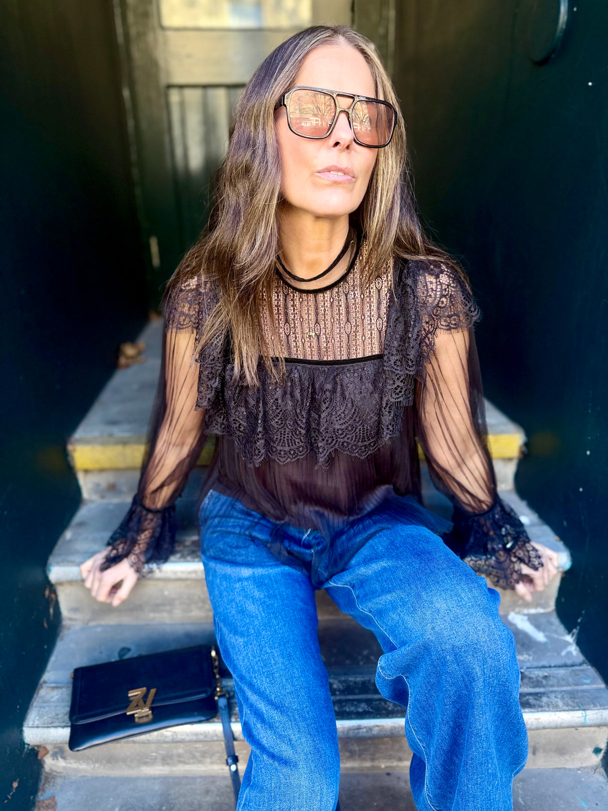 Saskia Lace Top - Black