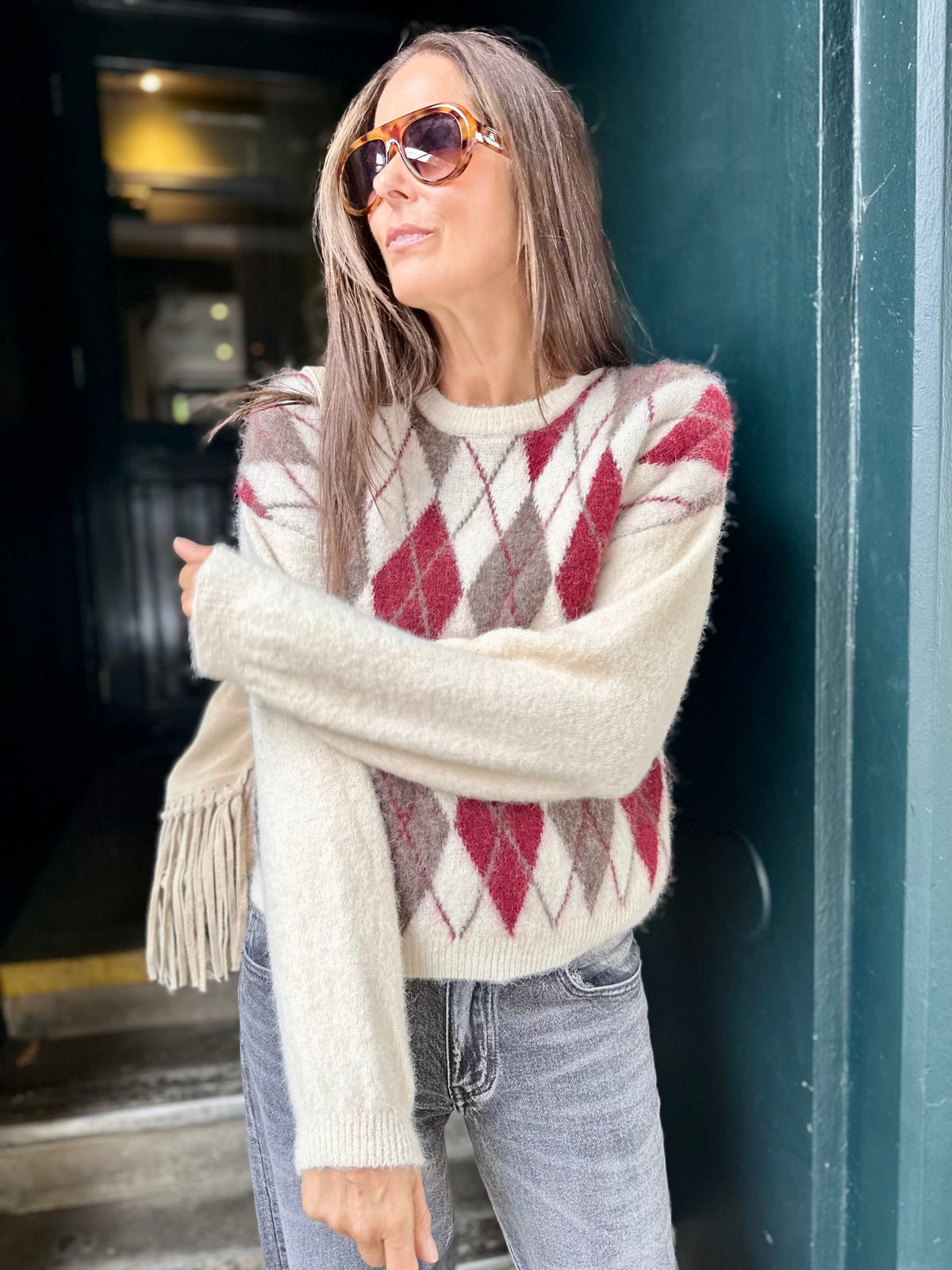 Argyle Crew Neck - Ivory