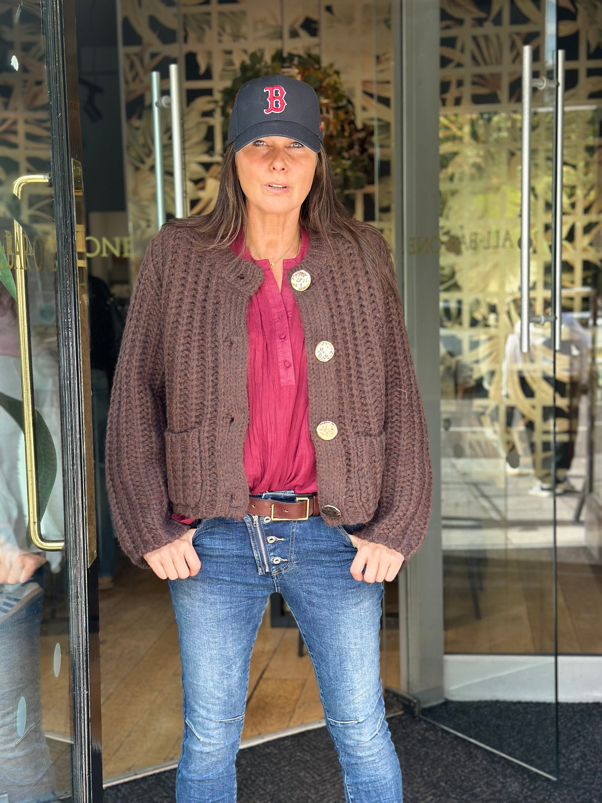 Saira Gold Button Cardigan - Chocolate