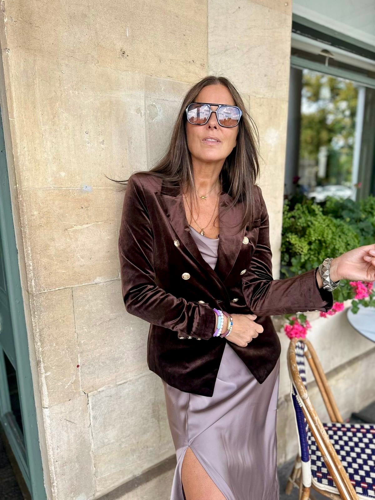 Victoria Velvet Blazer - Chocolate