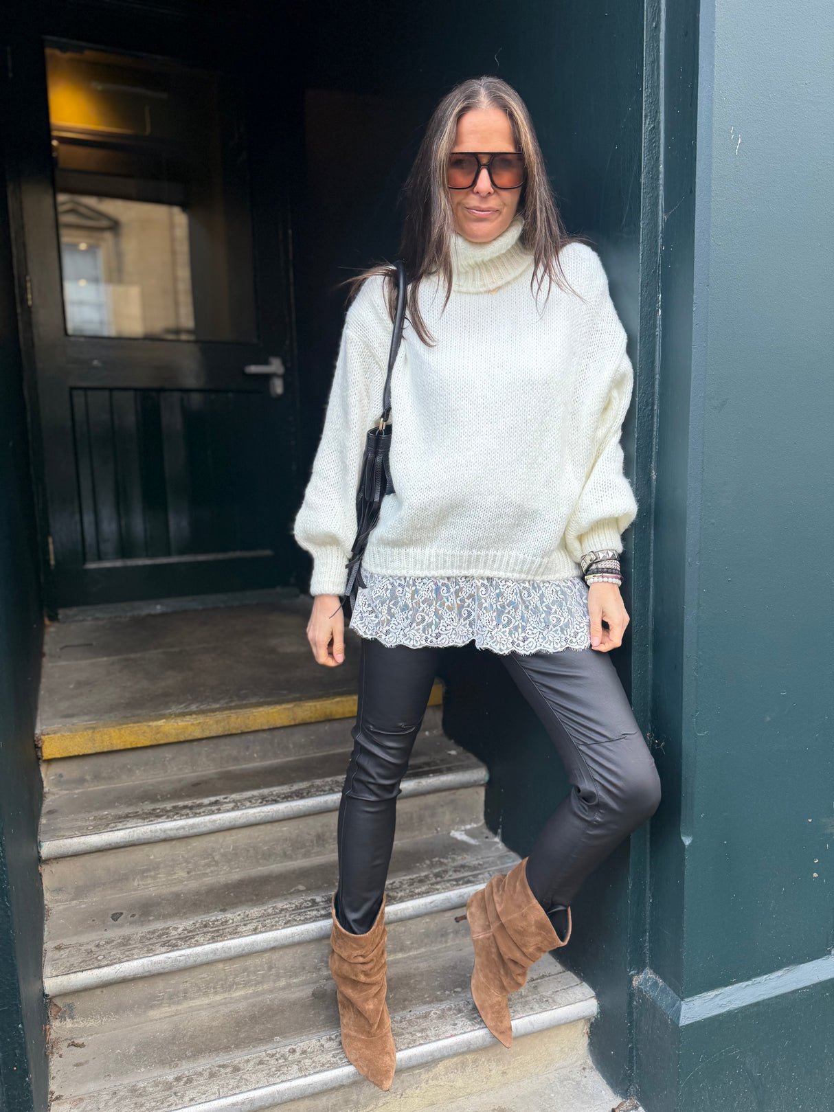 Arabella Lace Roll Neck Jumper - Cream