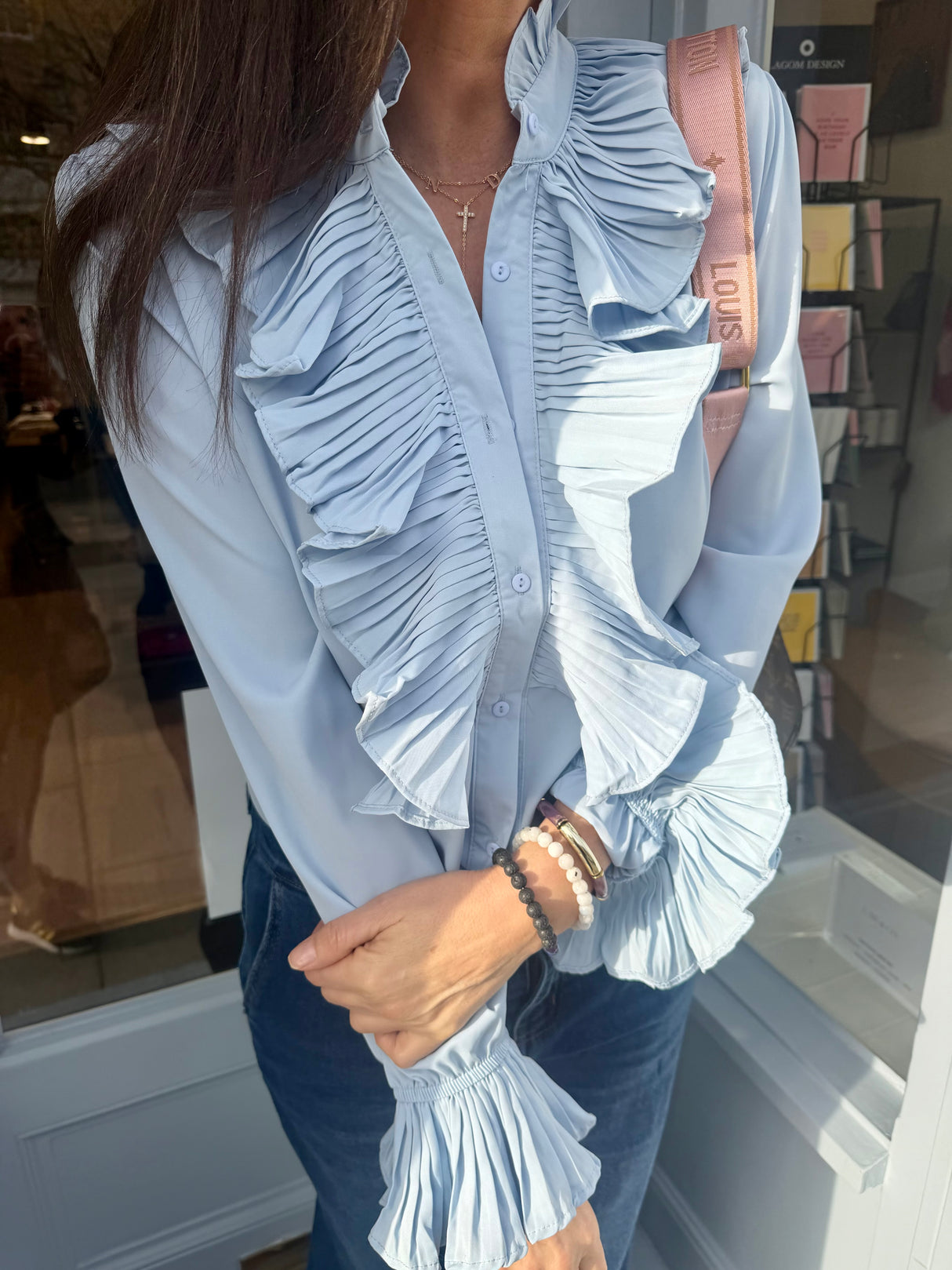 Sally Ruffle Blouse - Blue