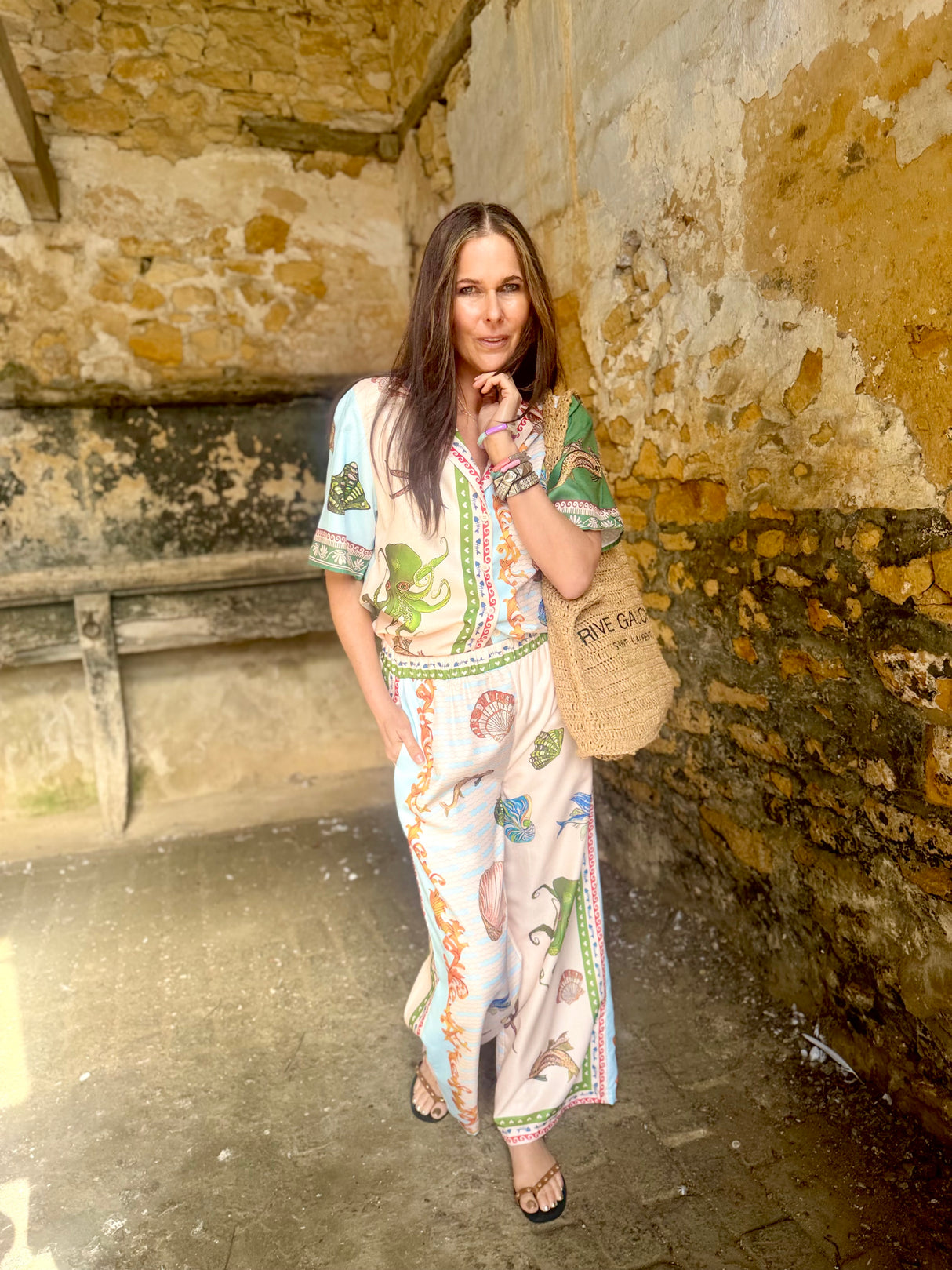 Praia Printed Trouser Set - Green