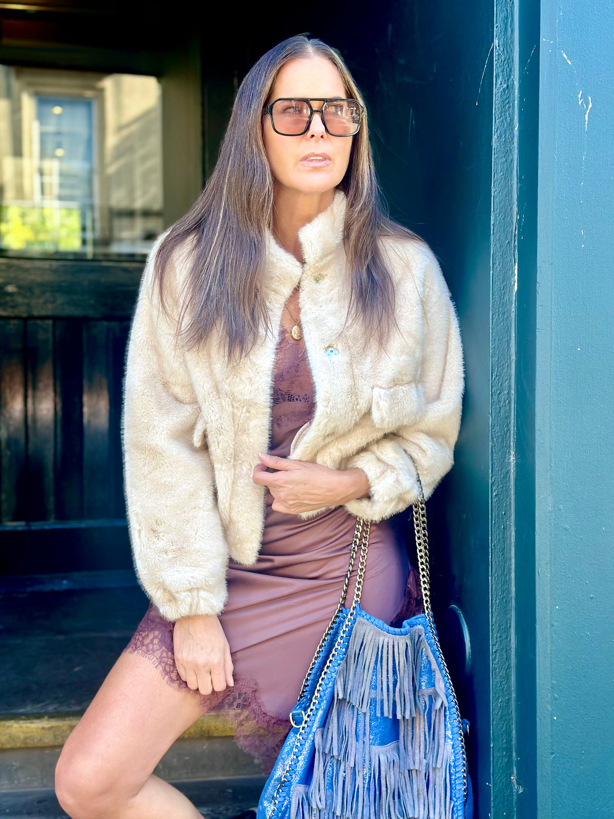 Benny Faux Fur Bomber Jacket - Cream