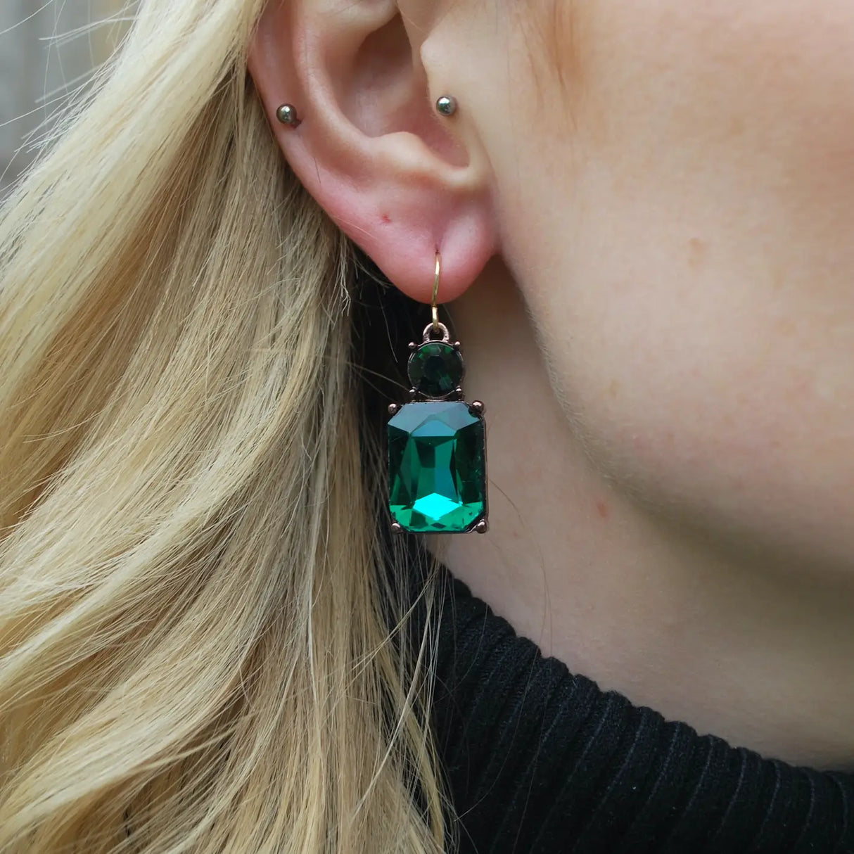 Twin Gem Earring - Emerald