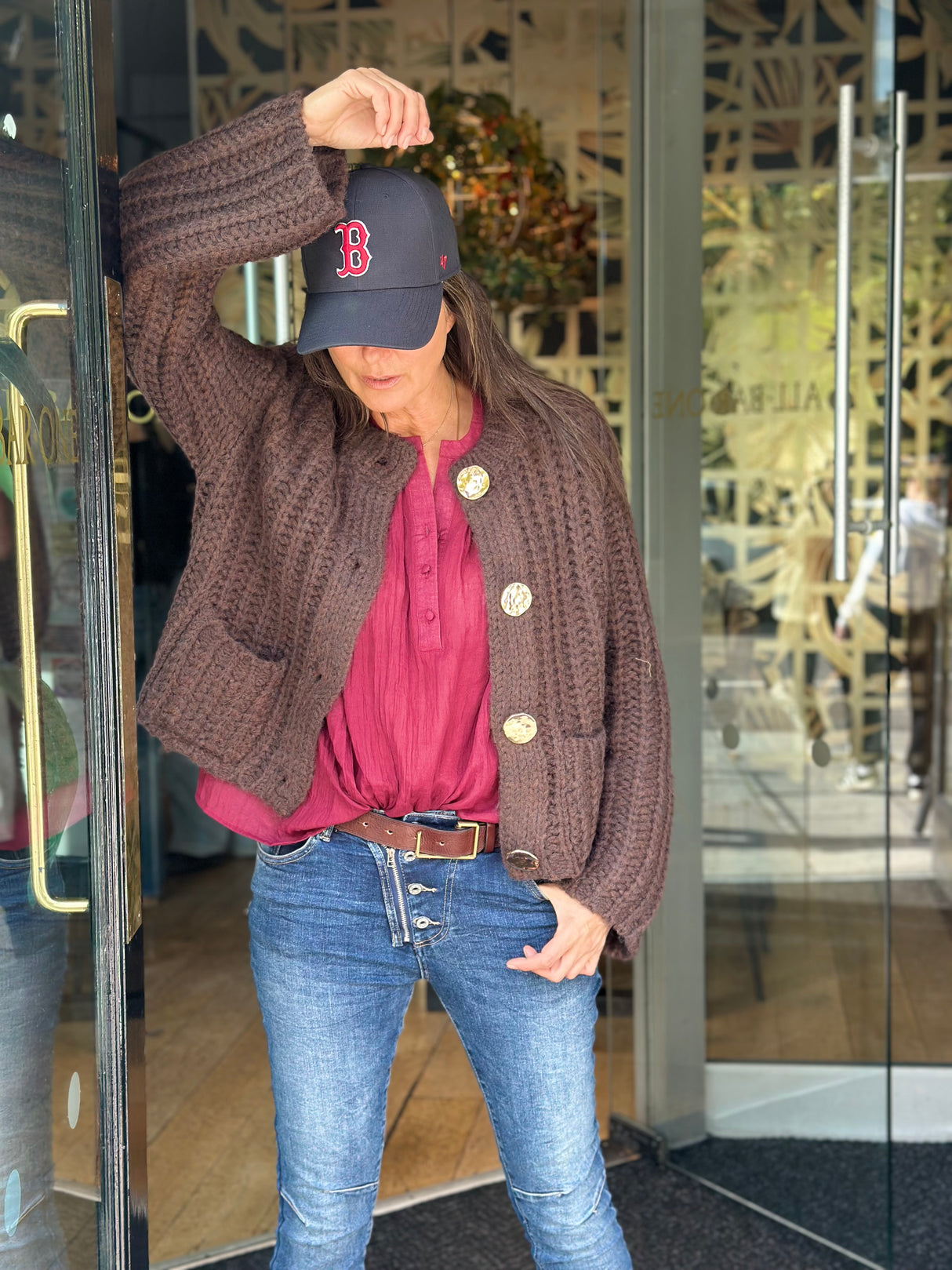 Saira Gold Button Cardigan - Chocolate