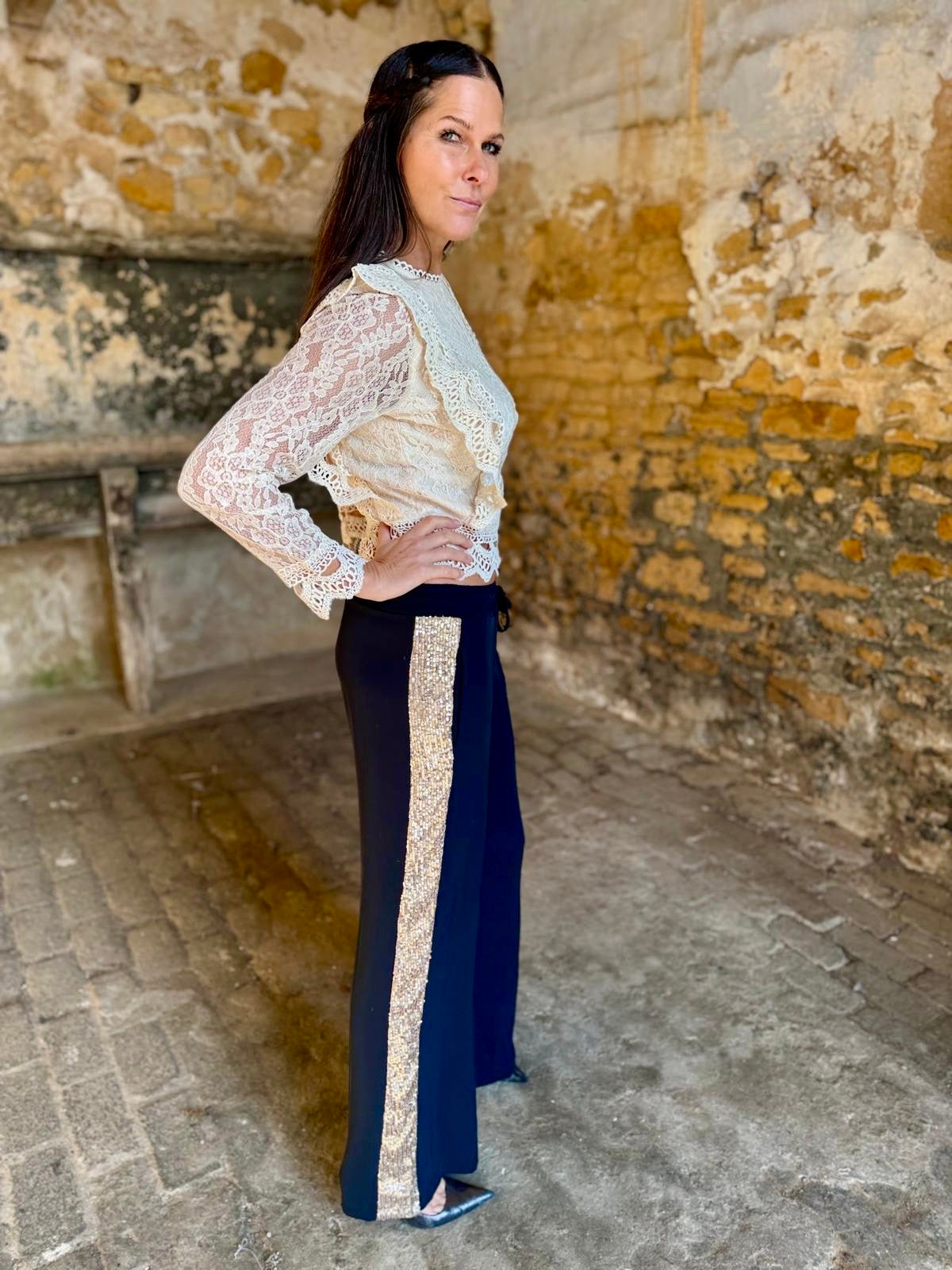 Tempest Pant - Black With Gold Sequin