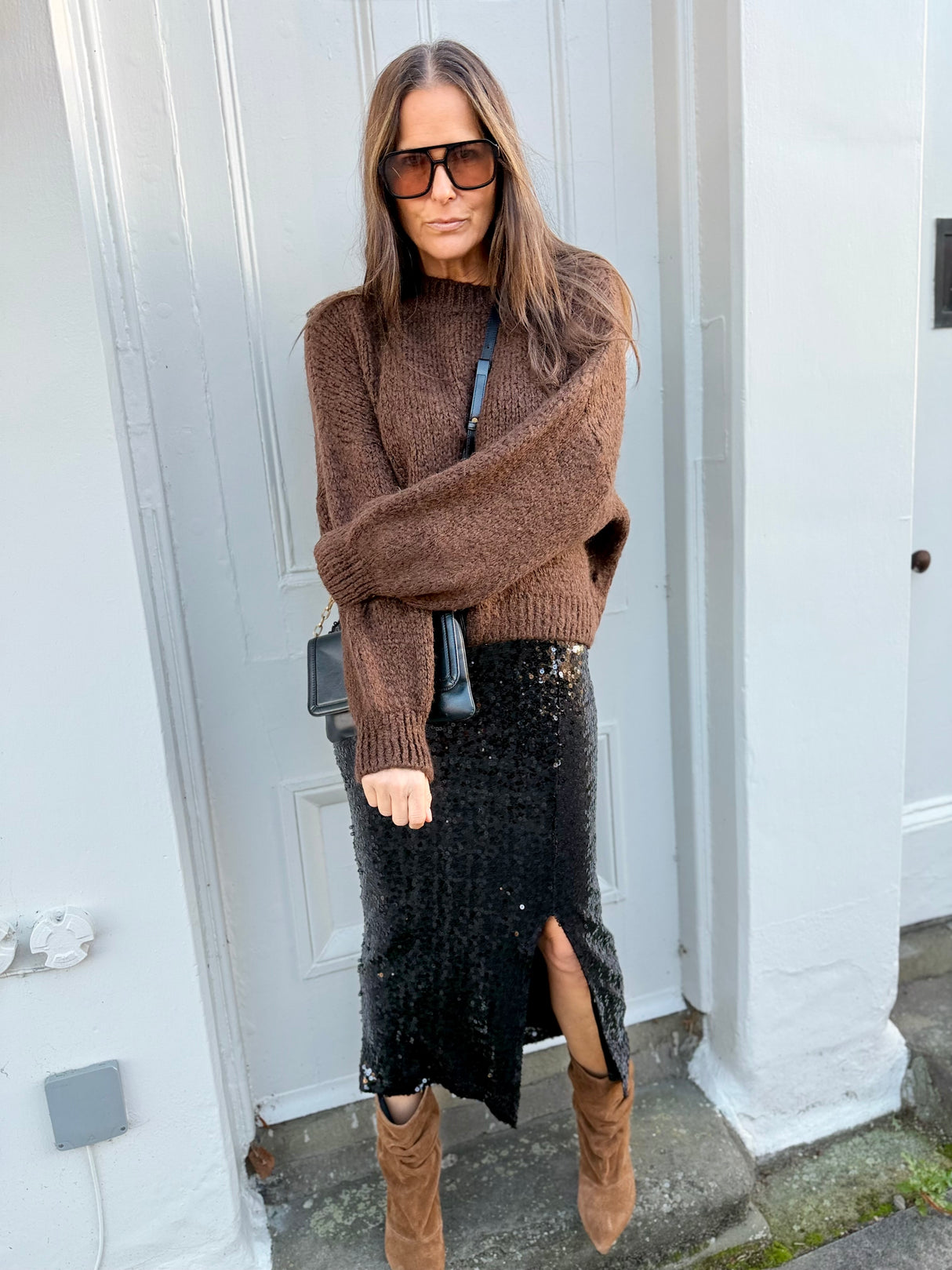 Mariah Sequin Midi Skirt - Black