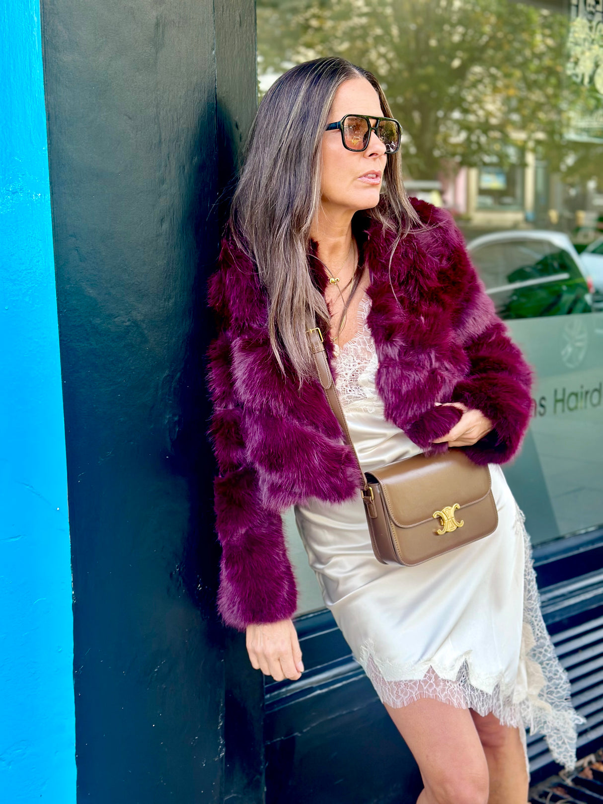 Anastasia Faux Fur Coat - Cherry