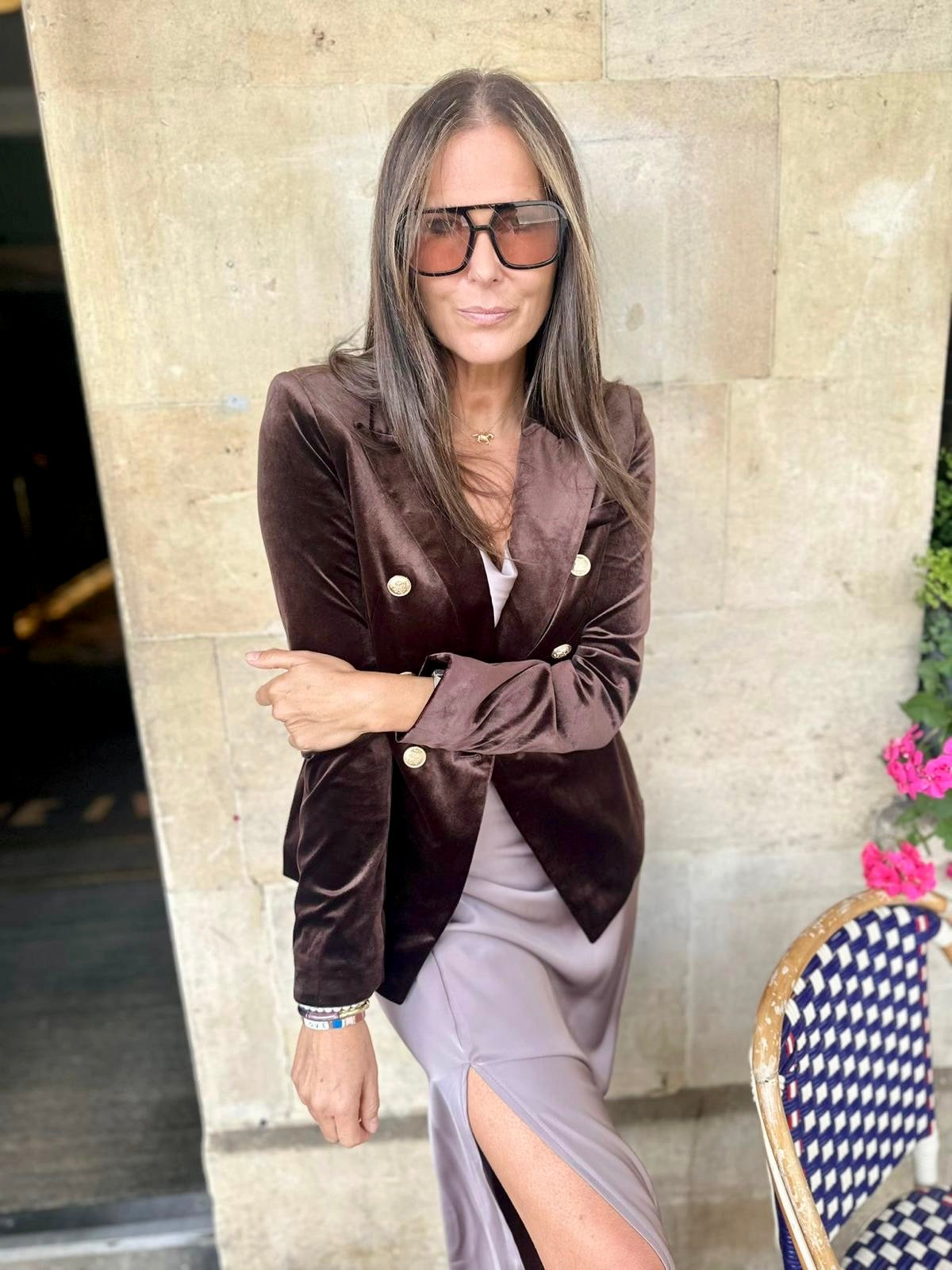 Victoria Velvet Blazer - Chocolate