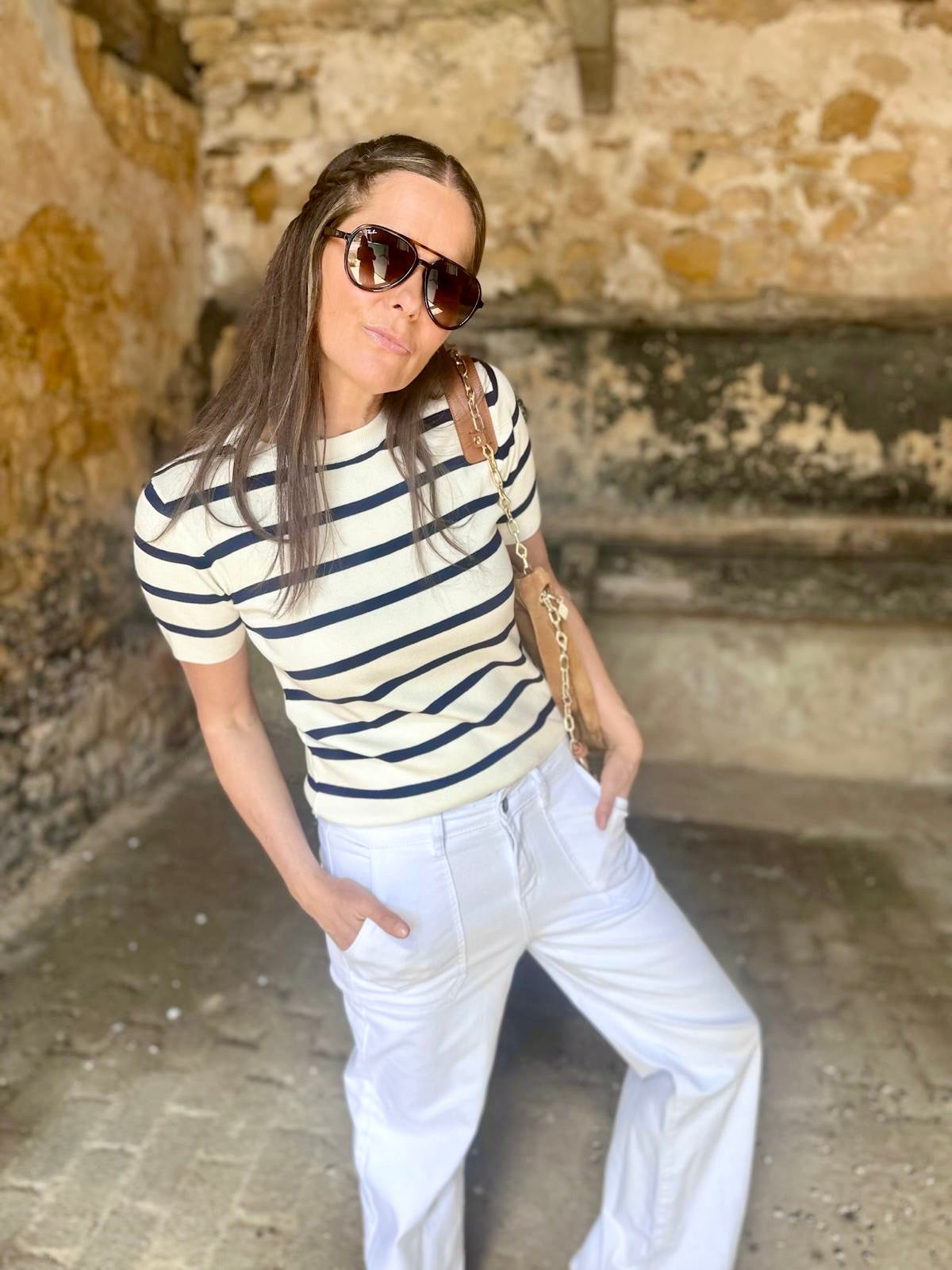 Cassia Knit - White/Navy