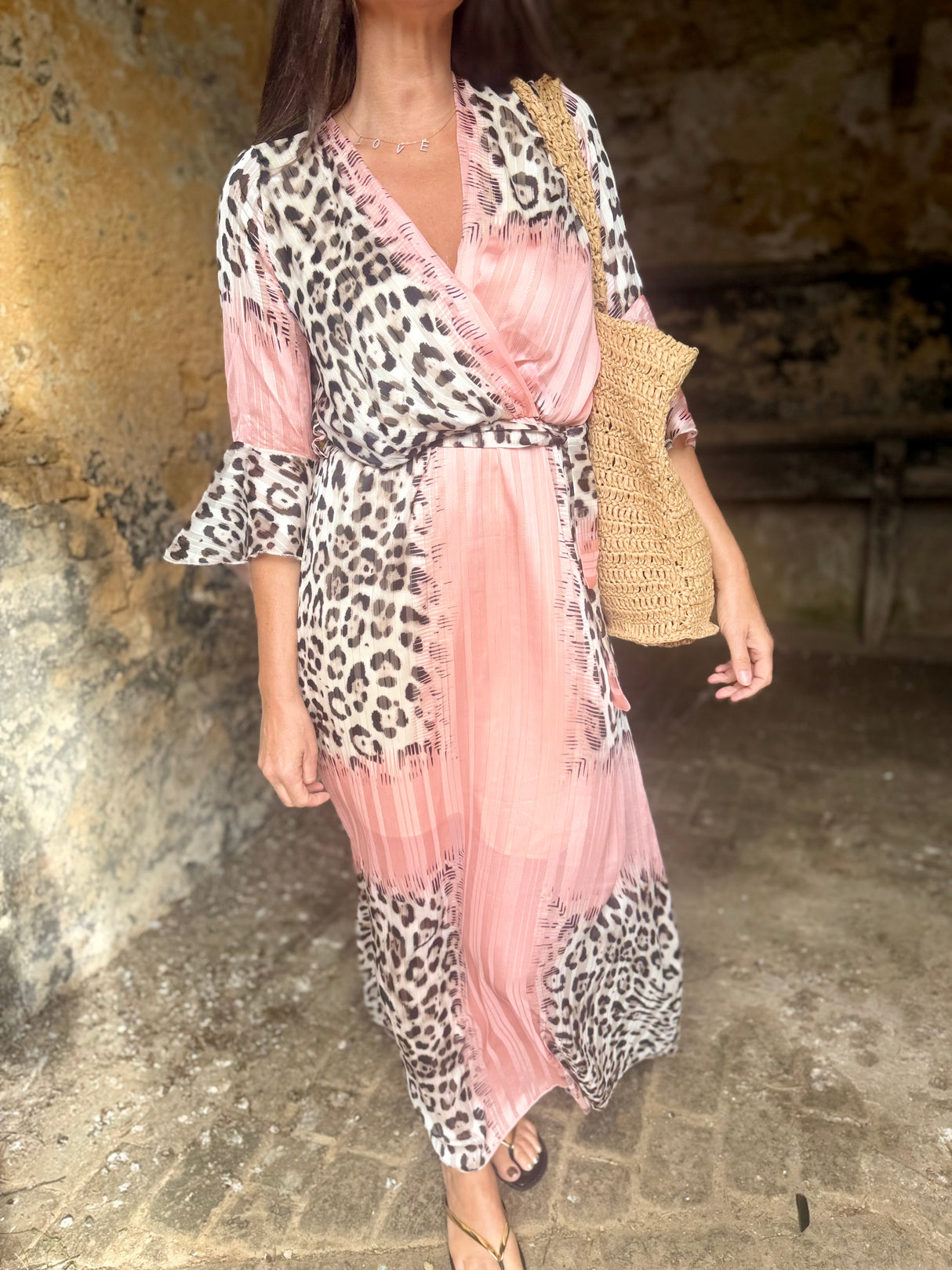 Grace Animal Print Maxi Dress - Pink