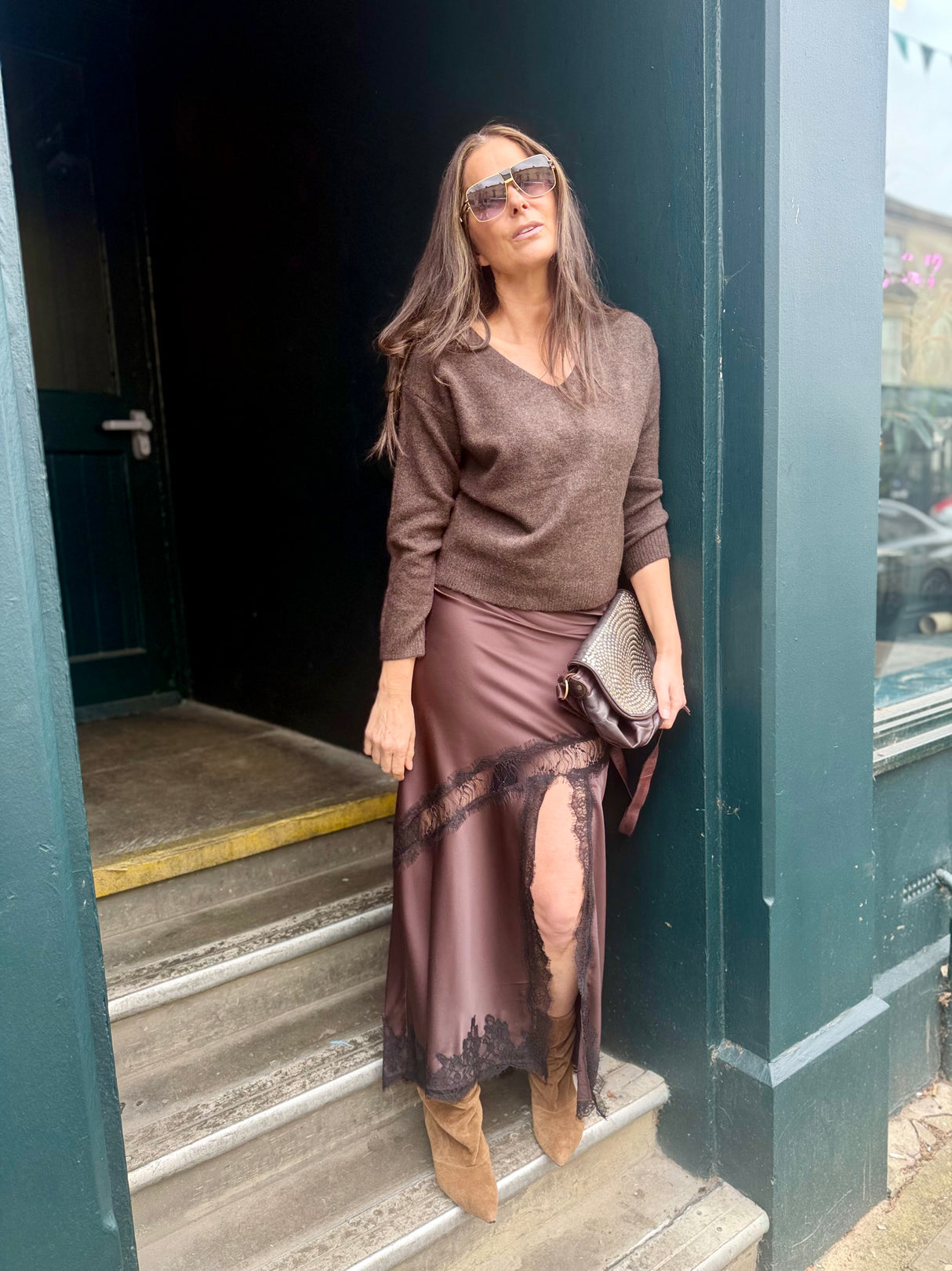 Highland Satin Lace Skirt - Chocolate