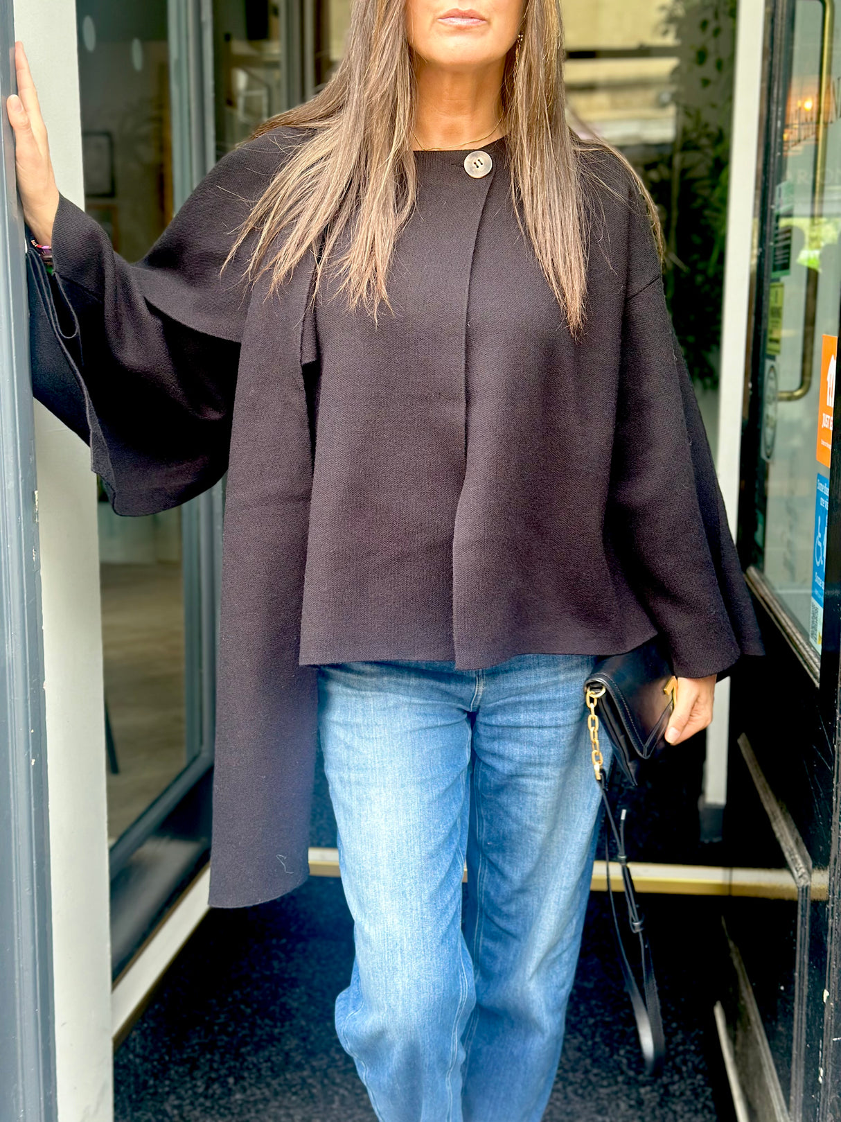 Fliss Knitted Cape with Scarf - Black