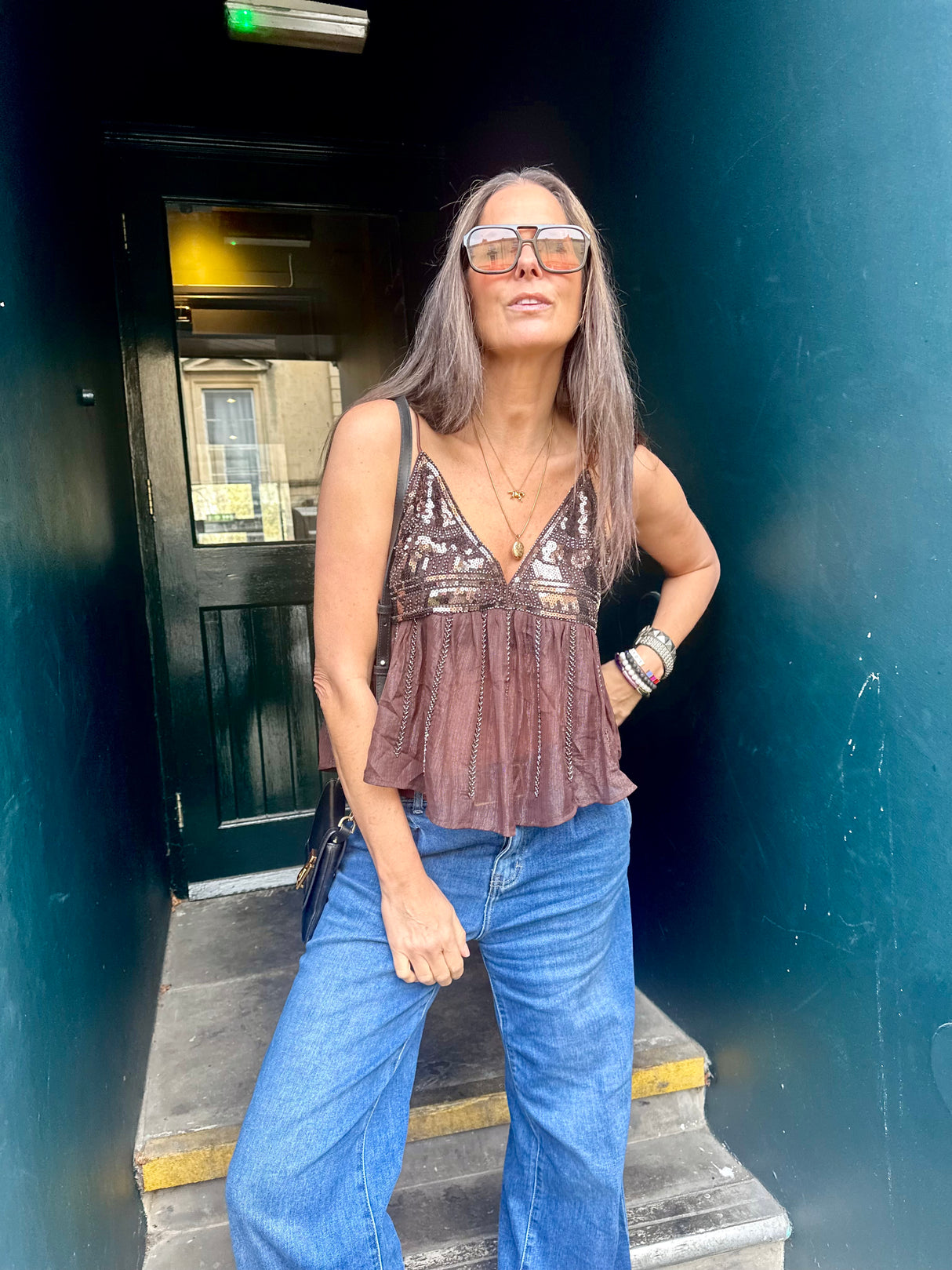 Liza Sequin Camisoles - Chocolate