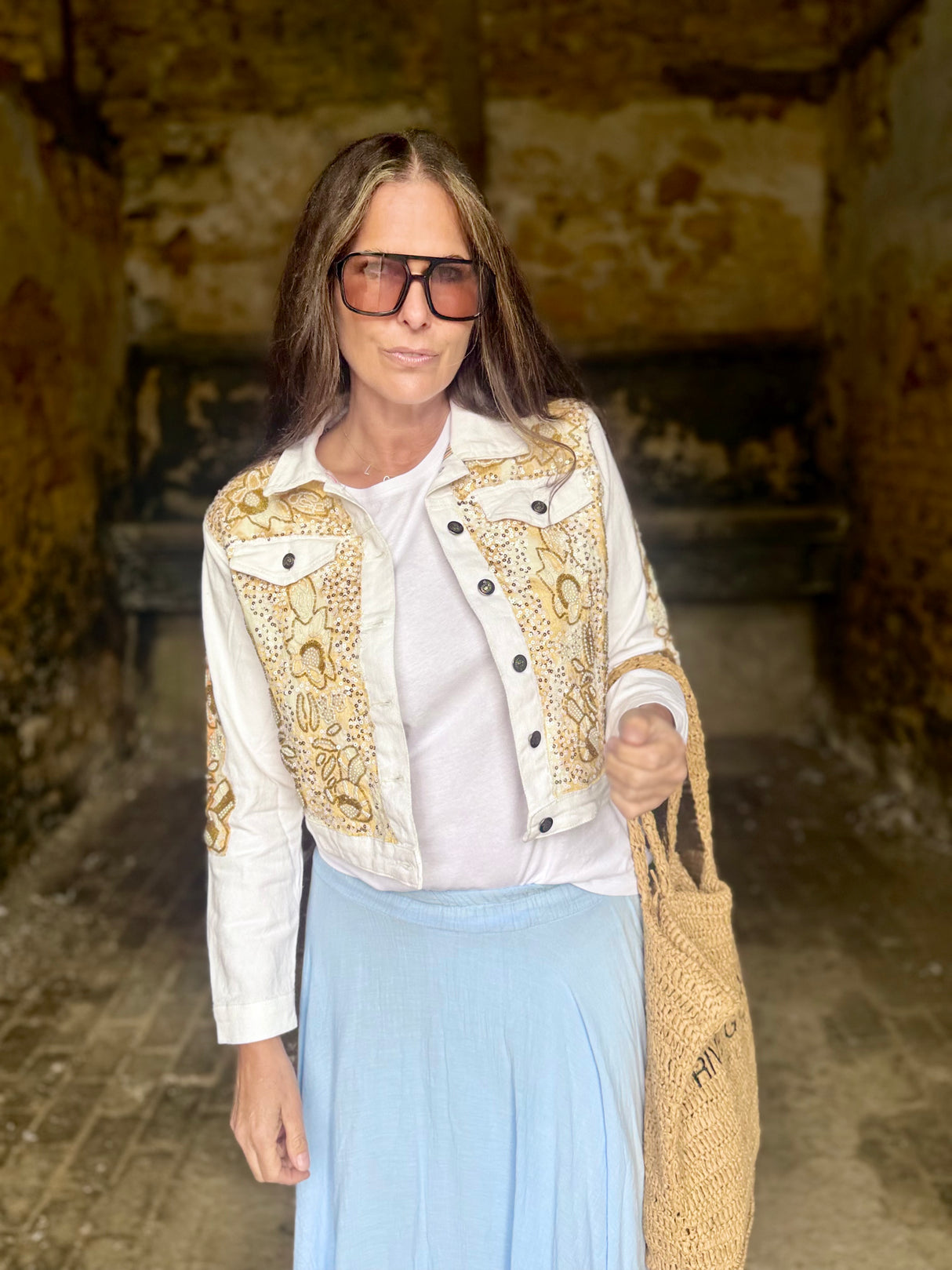 Pearl Embellished Denim Jacket