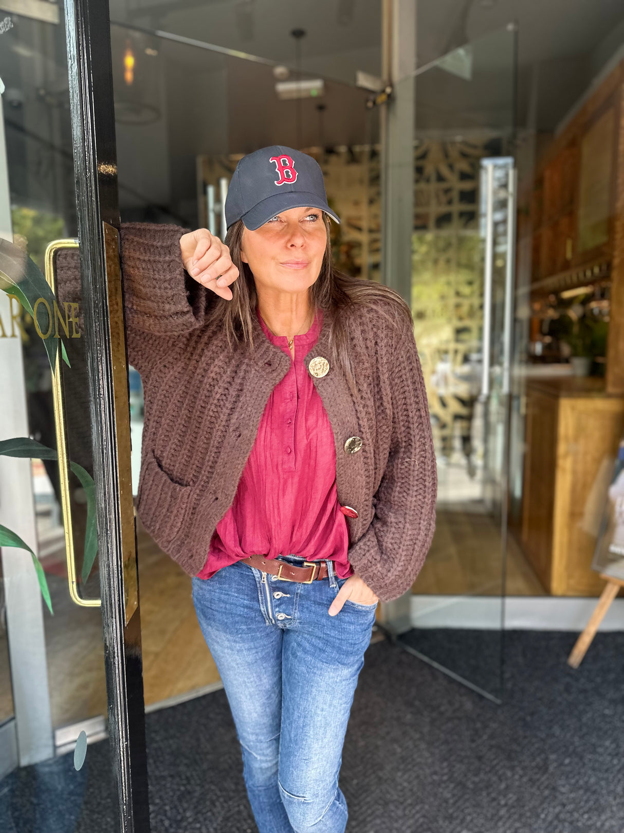 Saira Gold Button Cardigan - Chocolate