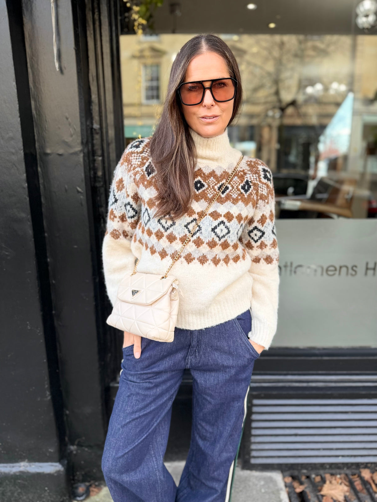 Yule Printed Turtleneck - Cream