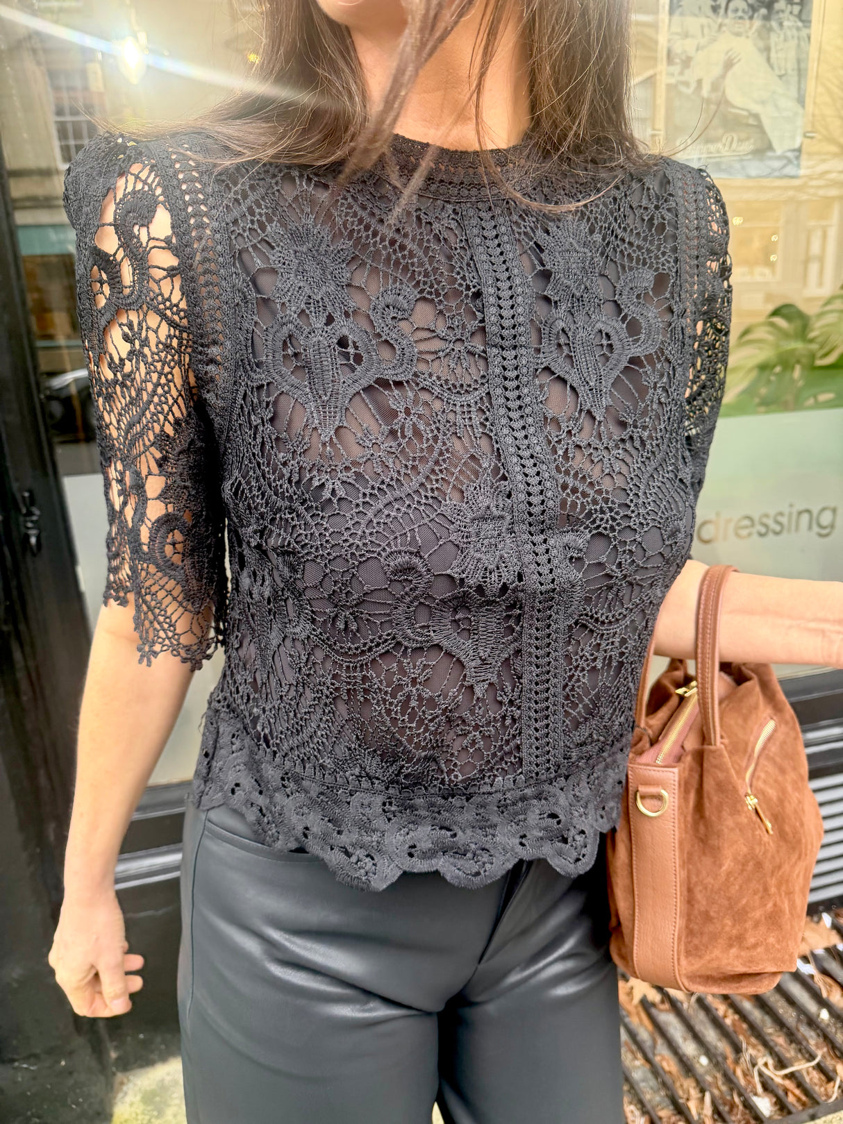 Raquel Crochet Blouse - Black