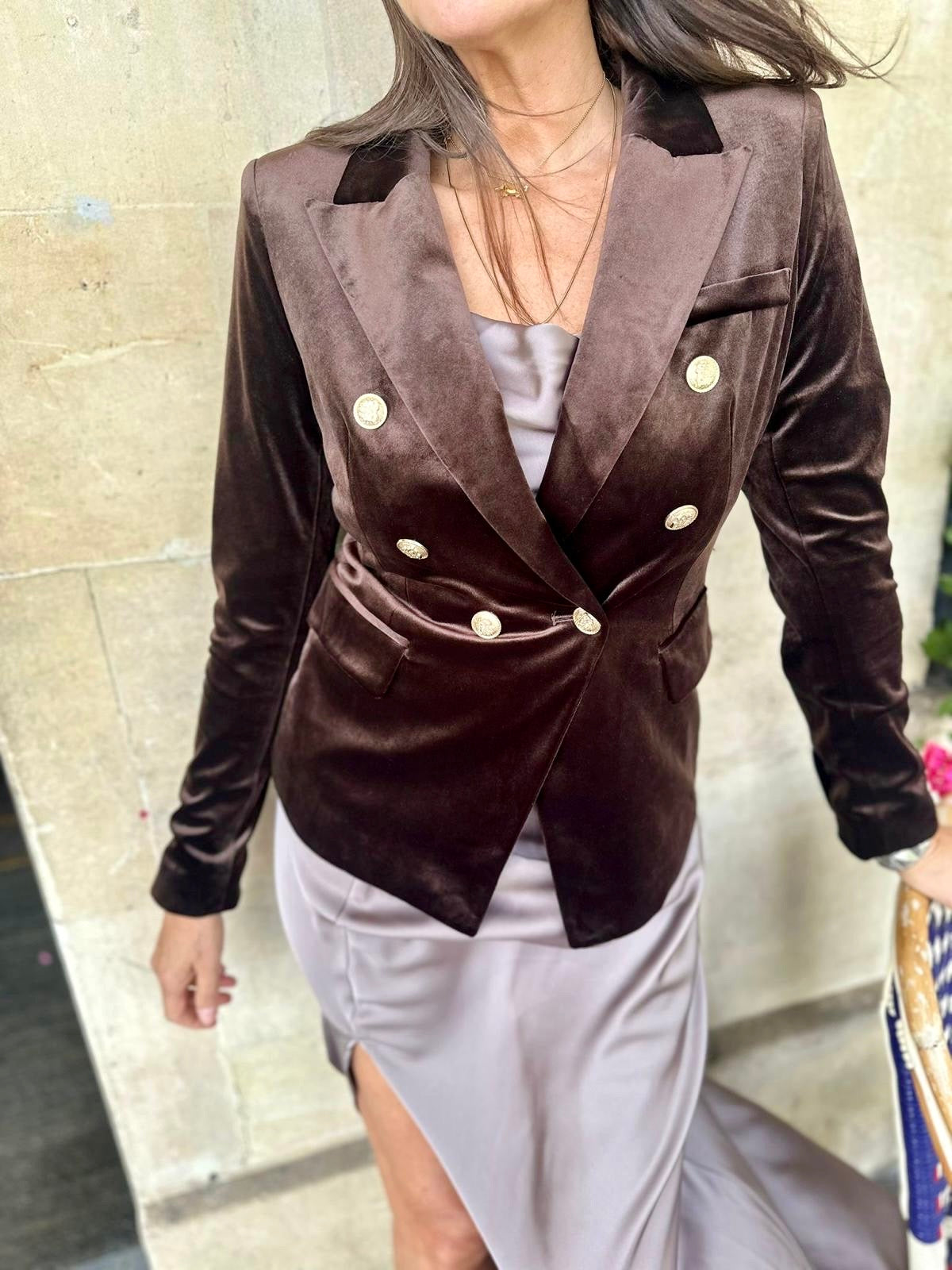 Victoria Velvet Blazer - Chocolate
