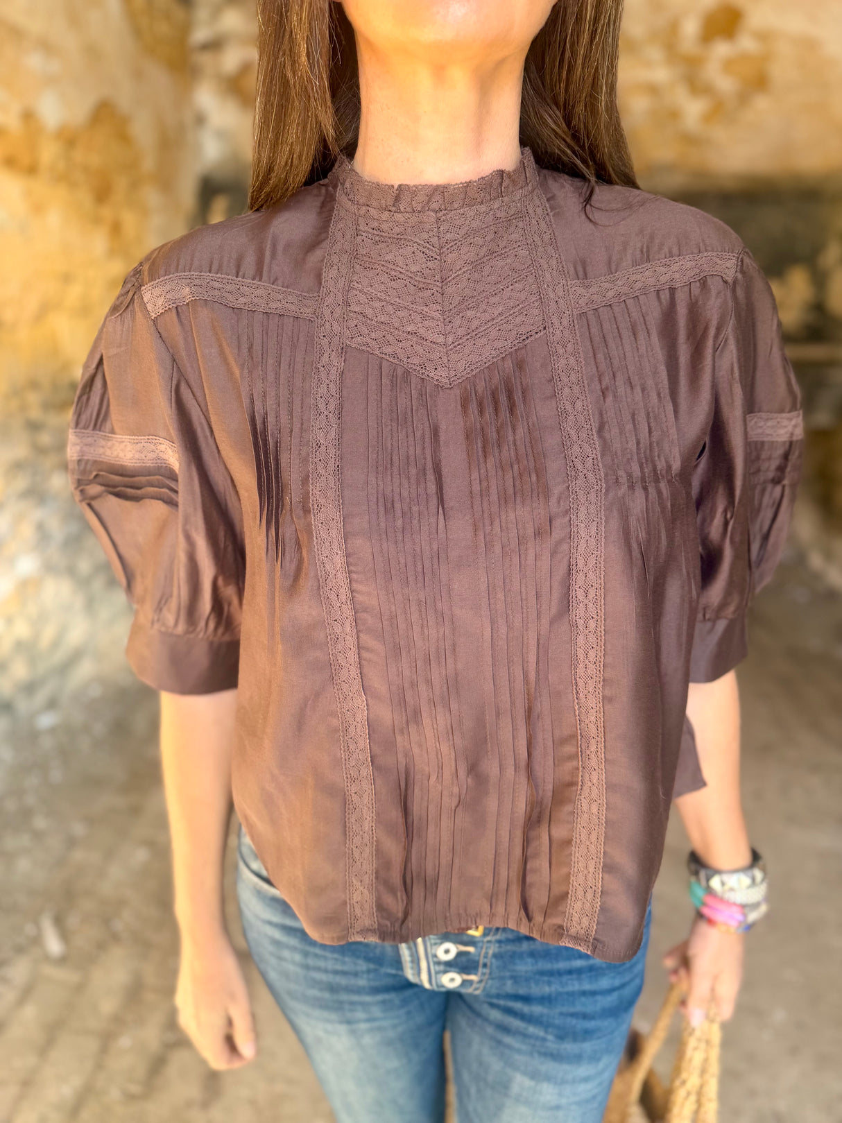 Cathy Embroidered Blouse - Chocolate