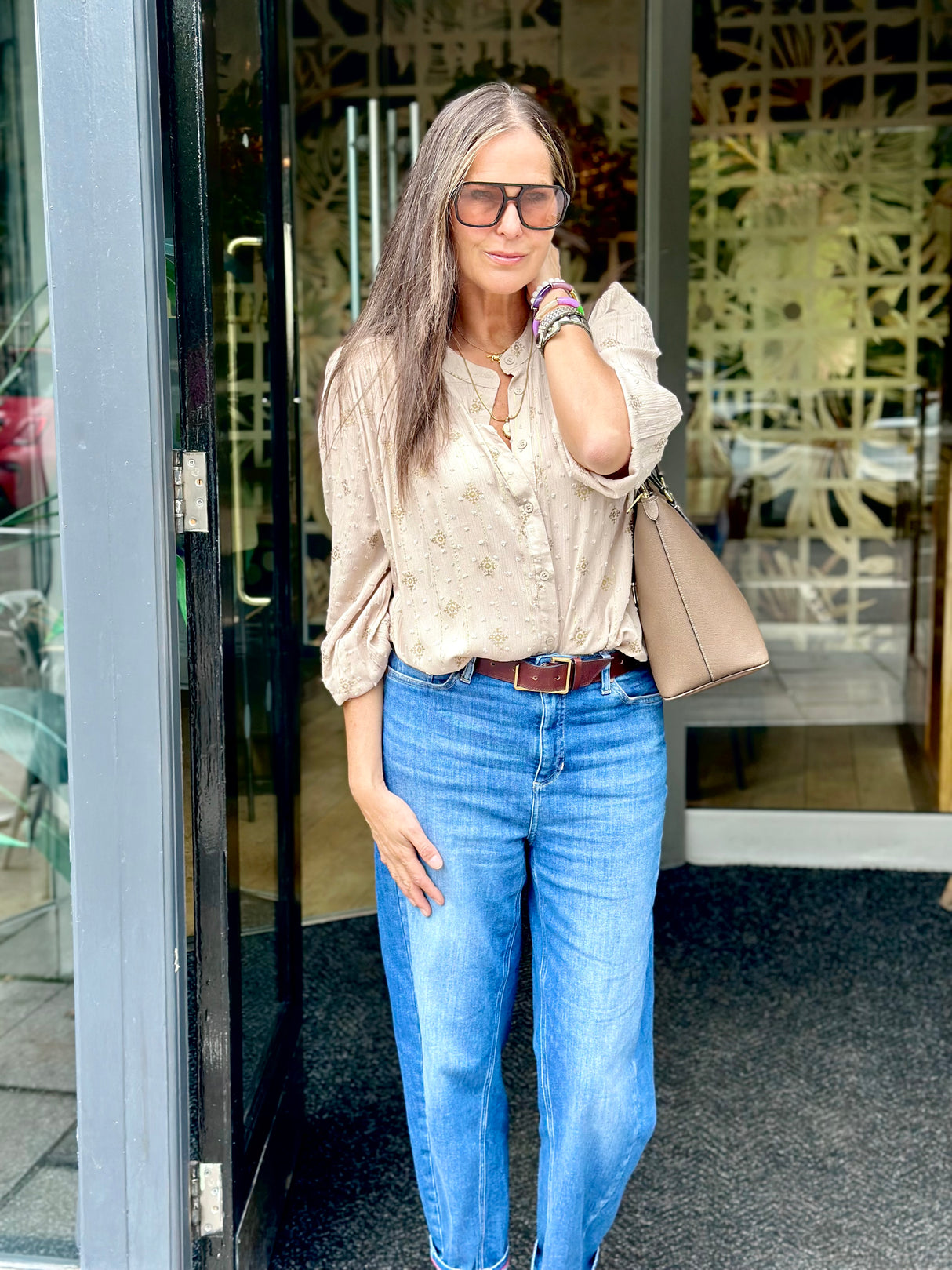 Greta Printed Blouse - Biscuit