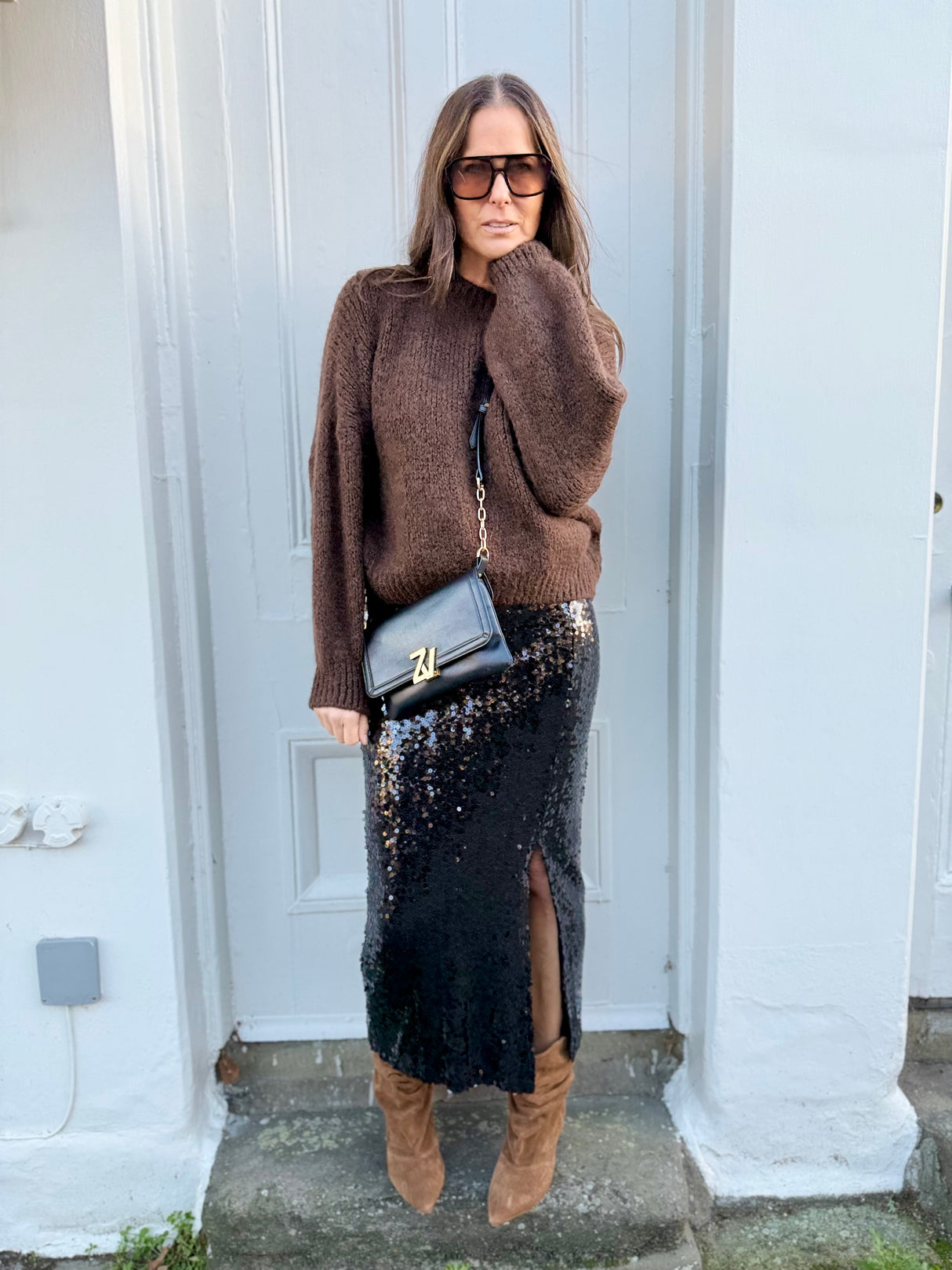 Mariah Sequin Midi Skirt - Black