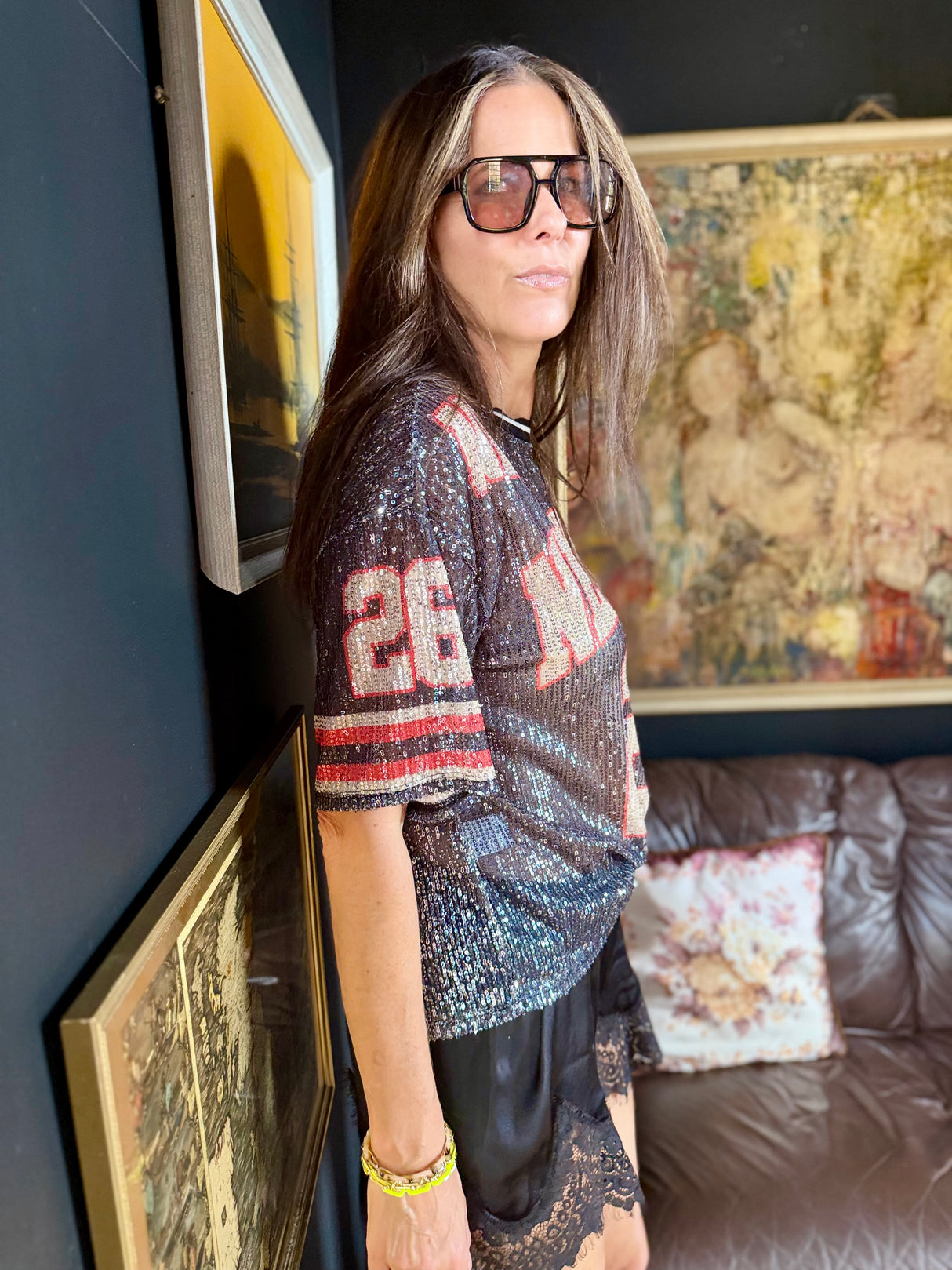 Sequin NFL Inspired Top - Black