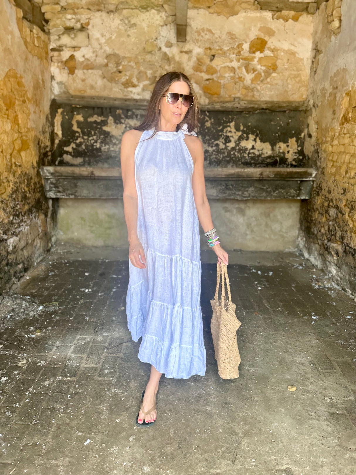 Bella B Linen Dress White