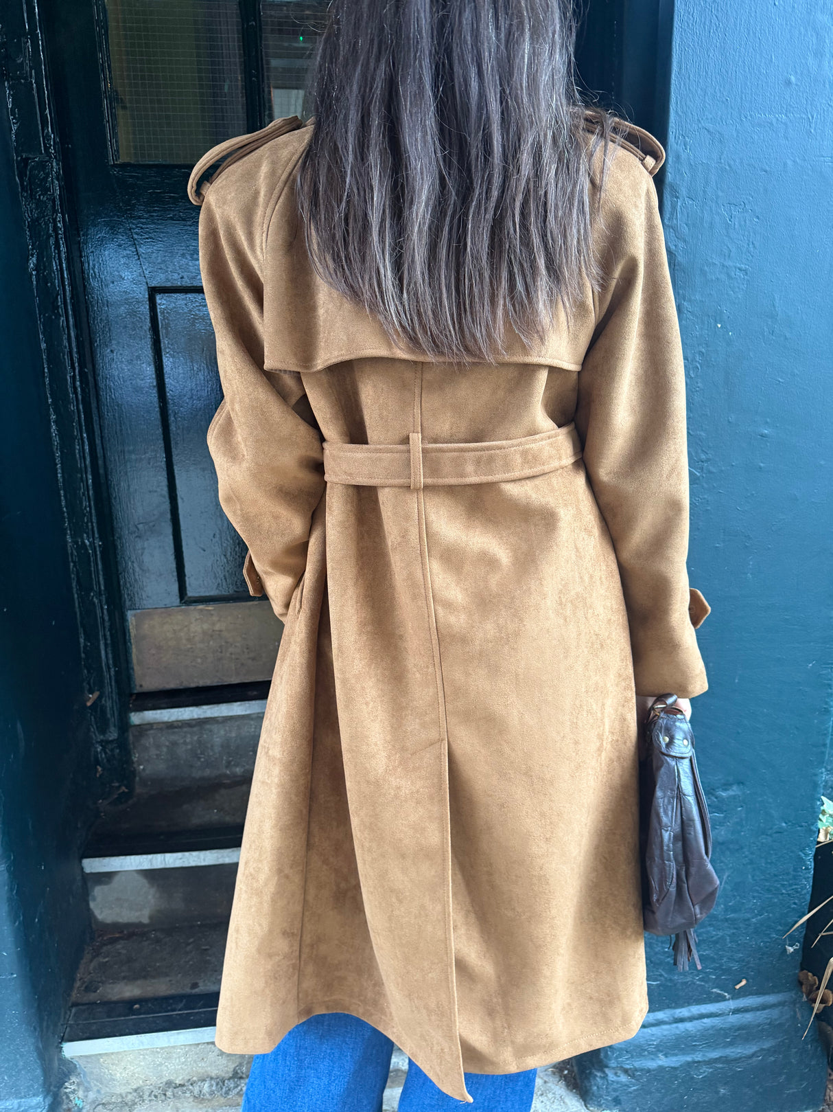 Tabitha Faux Suede Trench - Tan