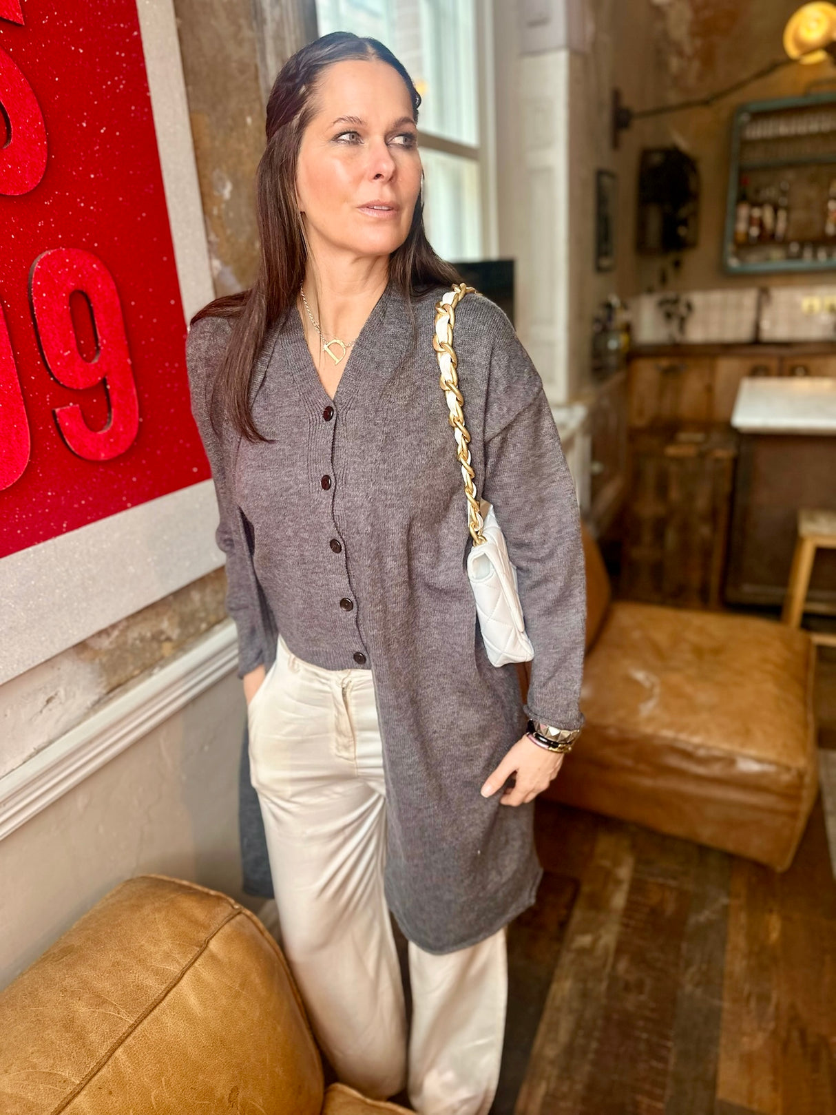 Alissa Long Knitted Cardigan - Grey