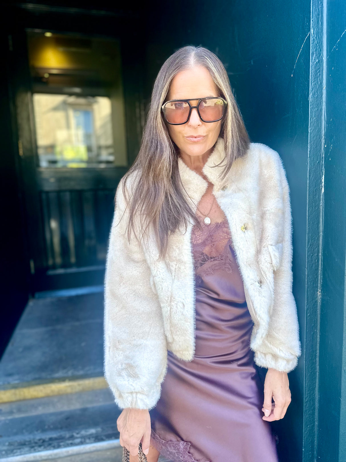 Benny Faux Fur Bomber Jacket - Cream