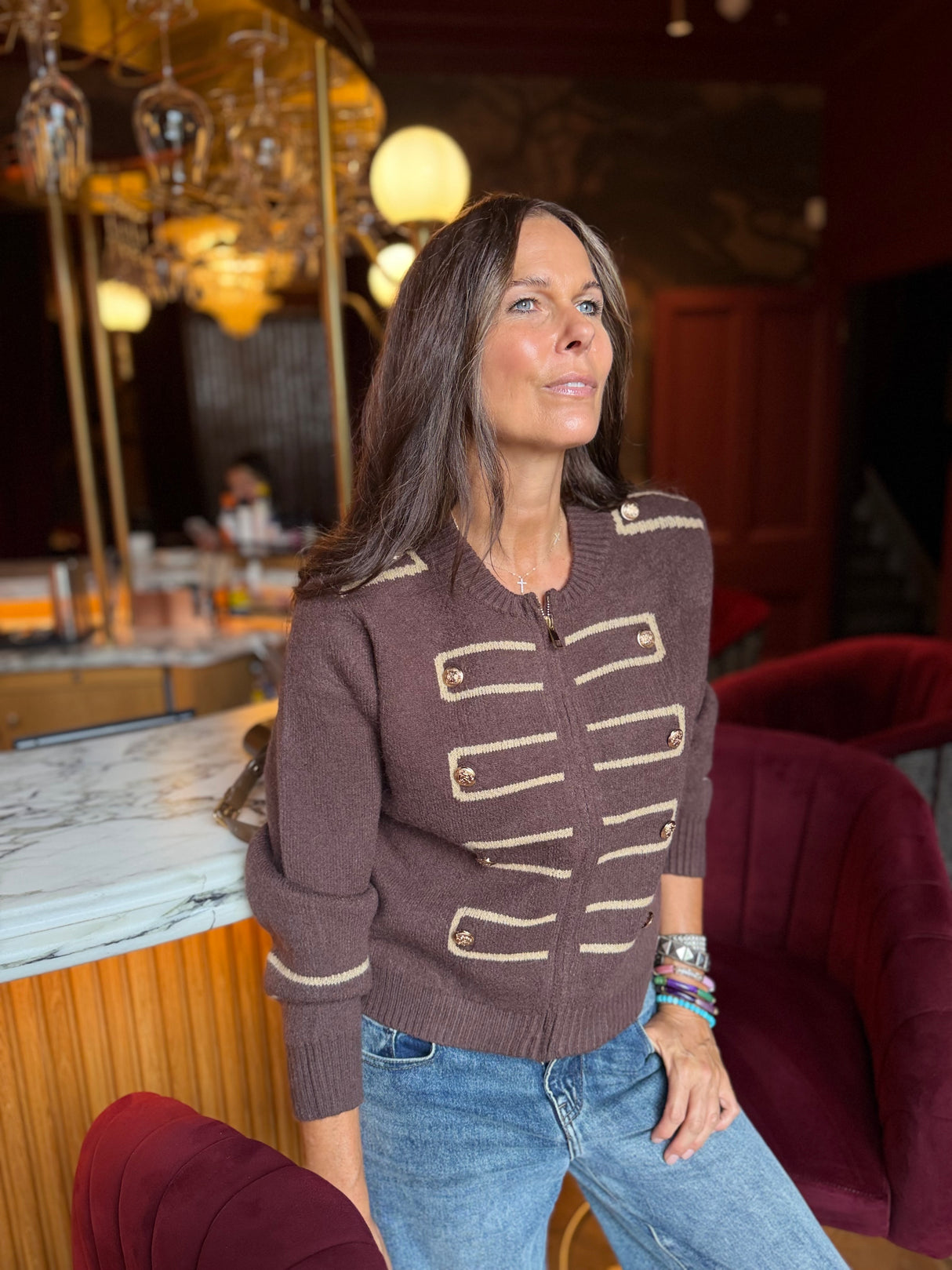 Hazel Military Knitted Jacket - Brown
