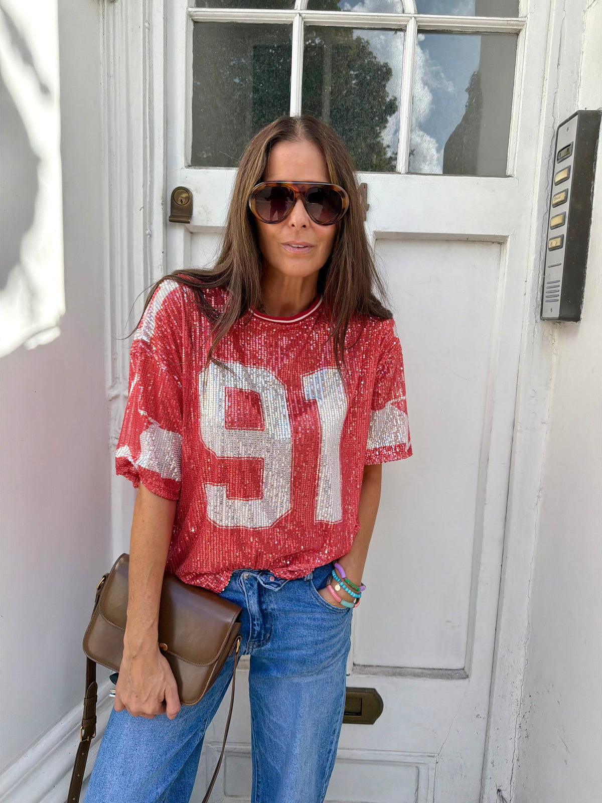 Sequin NFL Inspired Top - Red