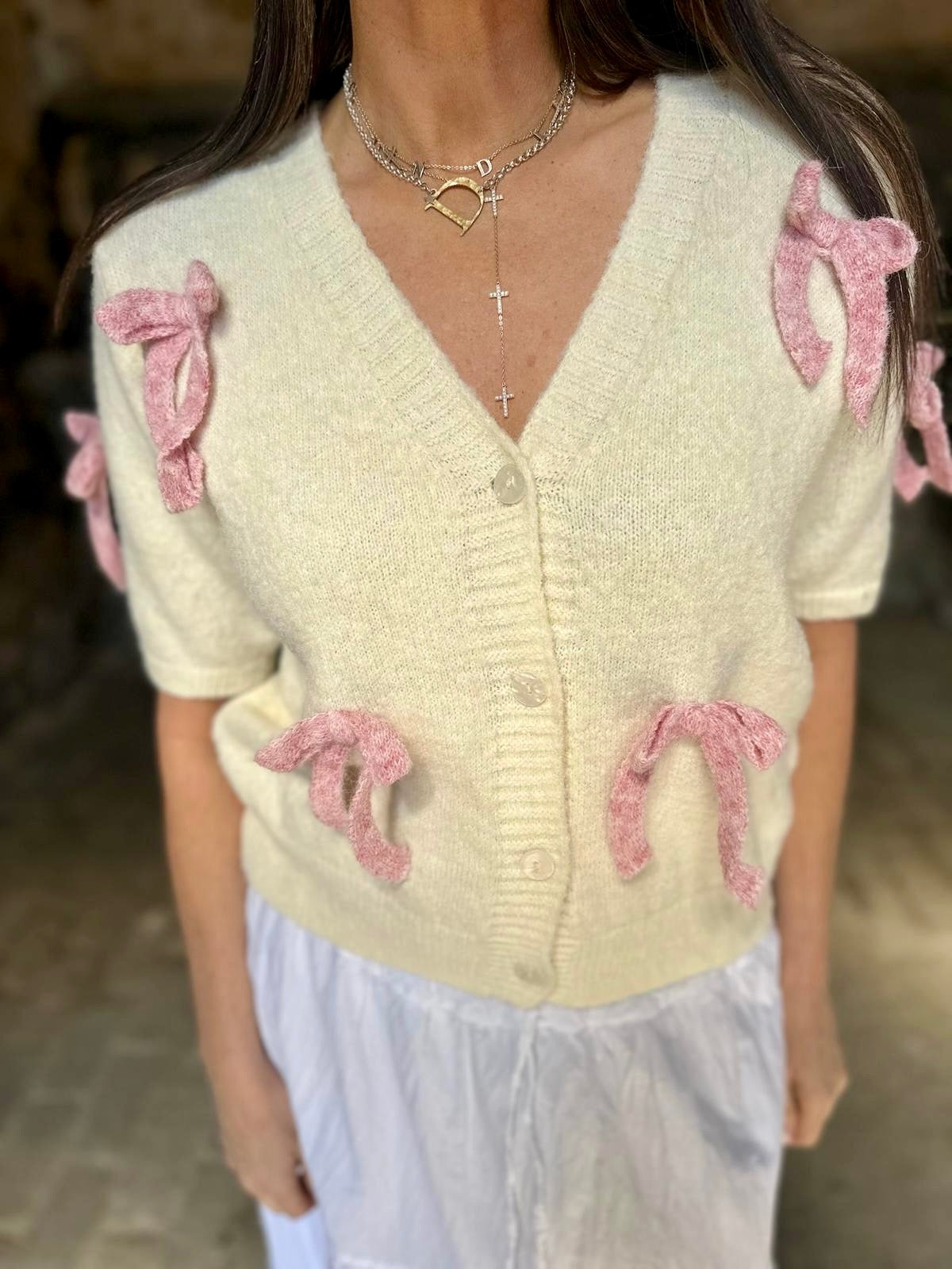 Juliett Vest - Cream/Pink