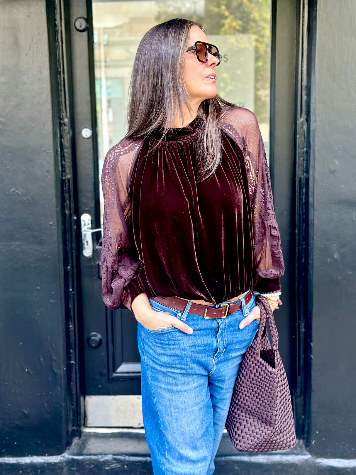 Rory Lace Sleeve Top - Chocolate